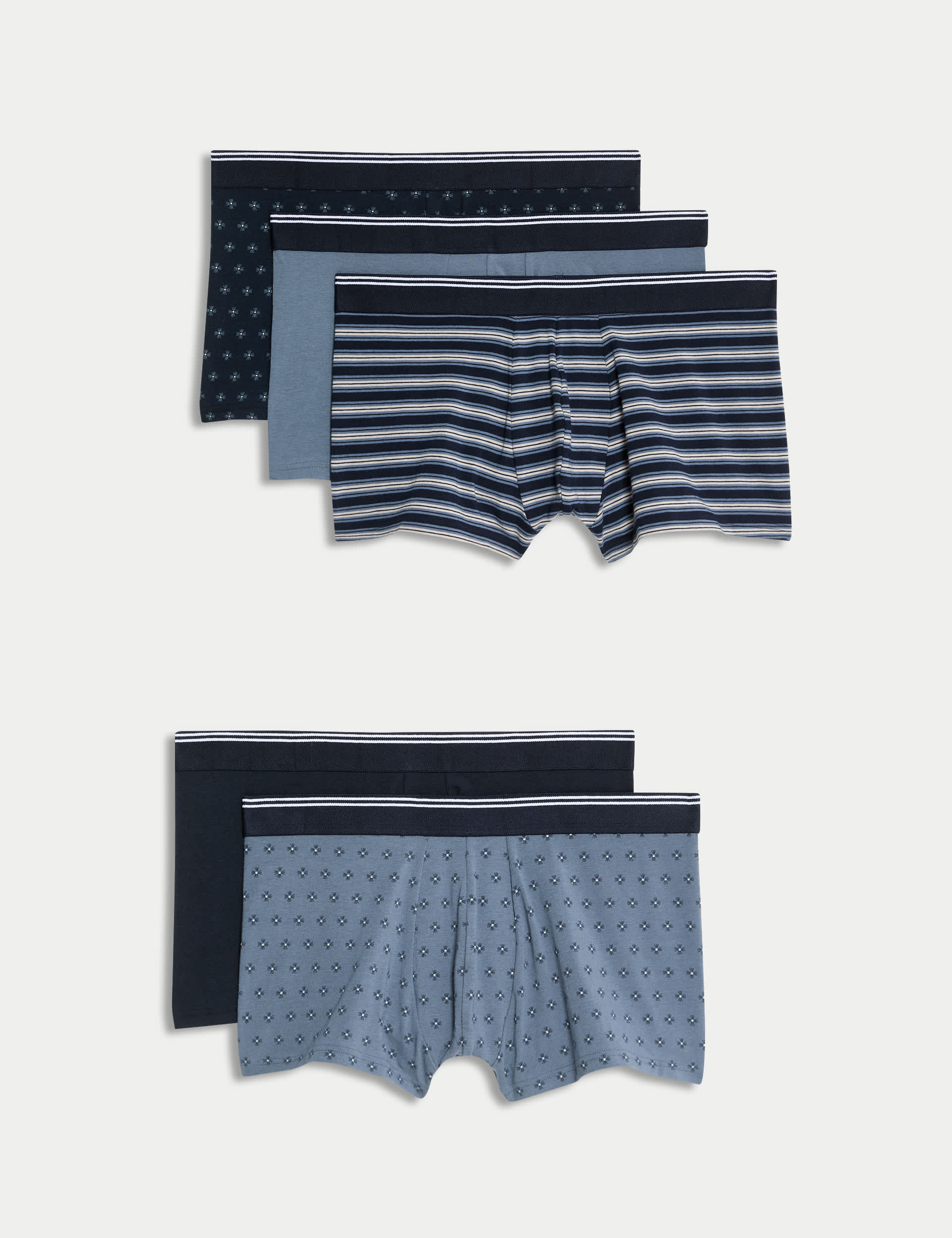 M&S Collection Men's 5pk Cool & Fresh™ Assorted Pattern Hipsters - M - Blue Mix, Blue Mix