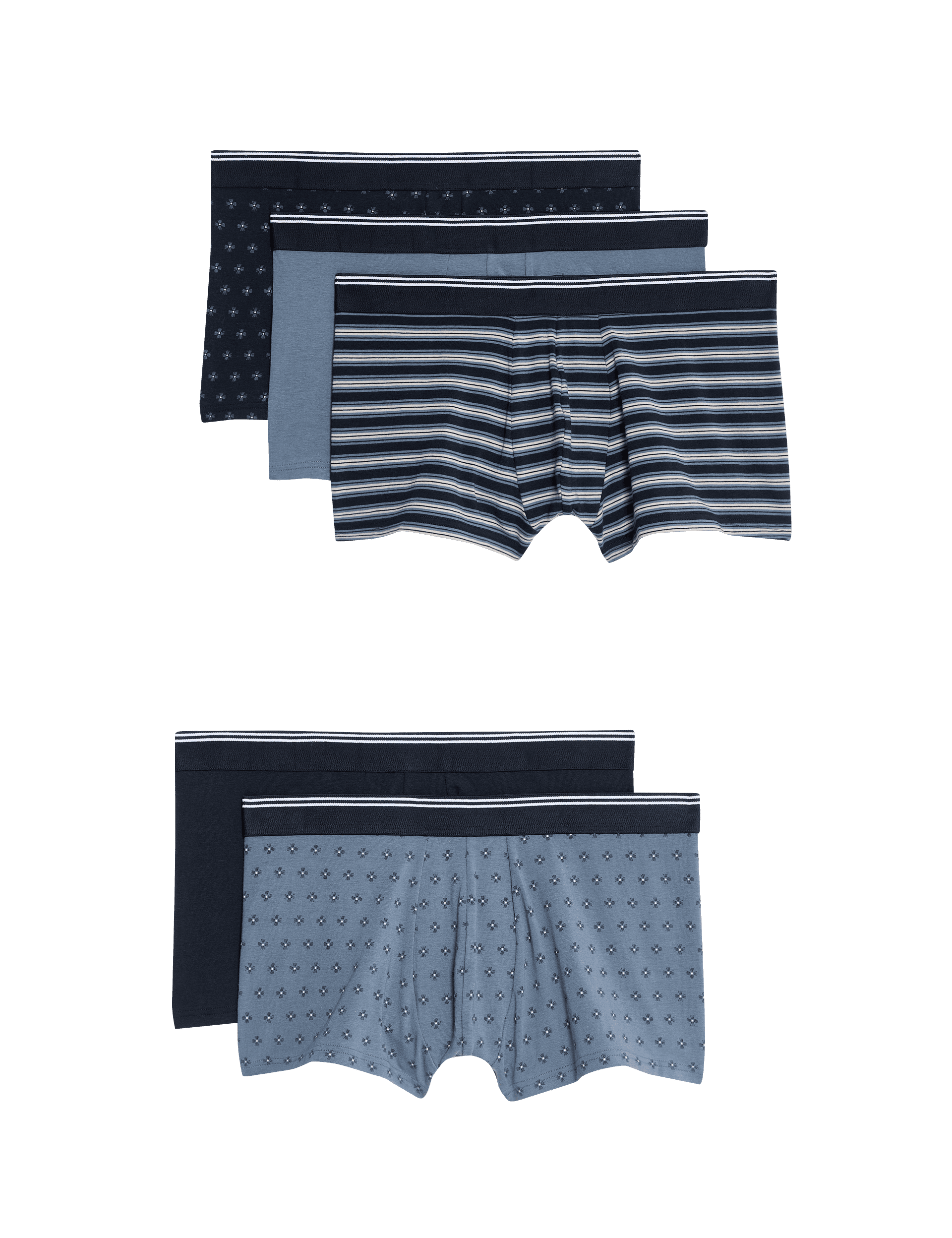 M&S Collection Men's 5pk Cool & Fresh Assorted Pattern Hipsters - M - Blue Mix, Blue Mix