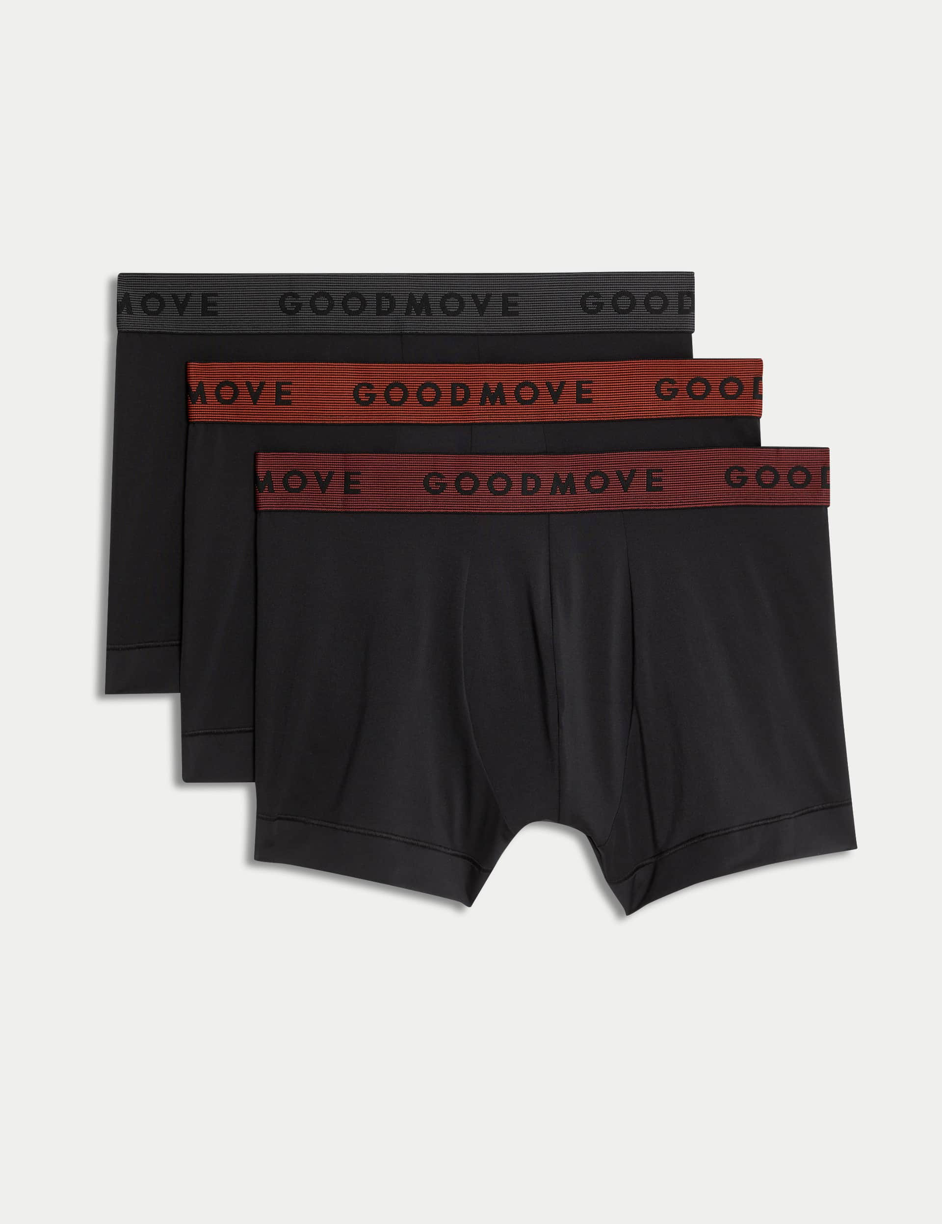 Goodmove Men's 3pk Cool & Fresh Sports Trunks - XXL - Black Mix, Black Mix