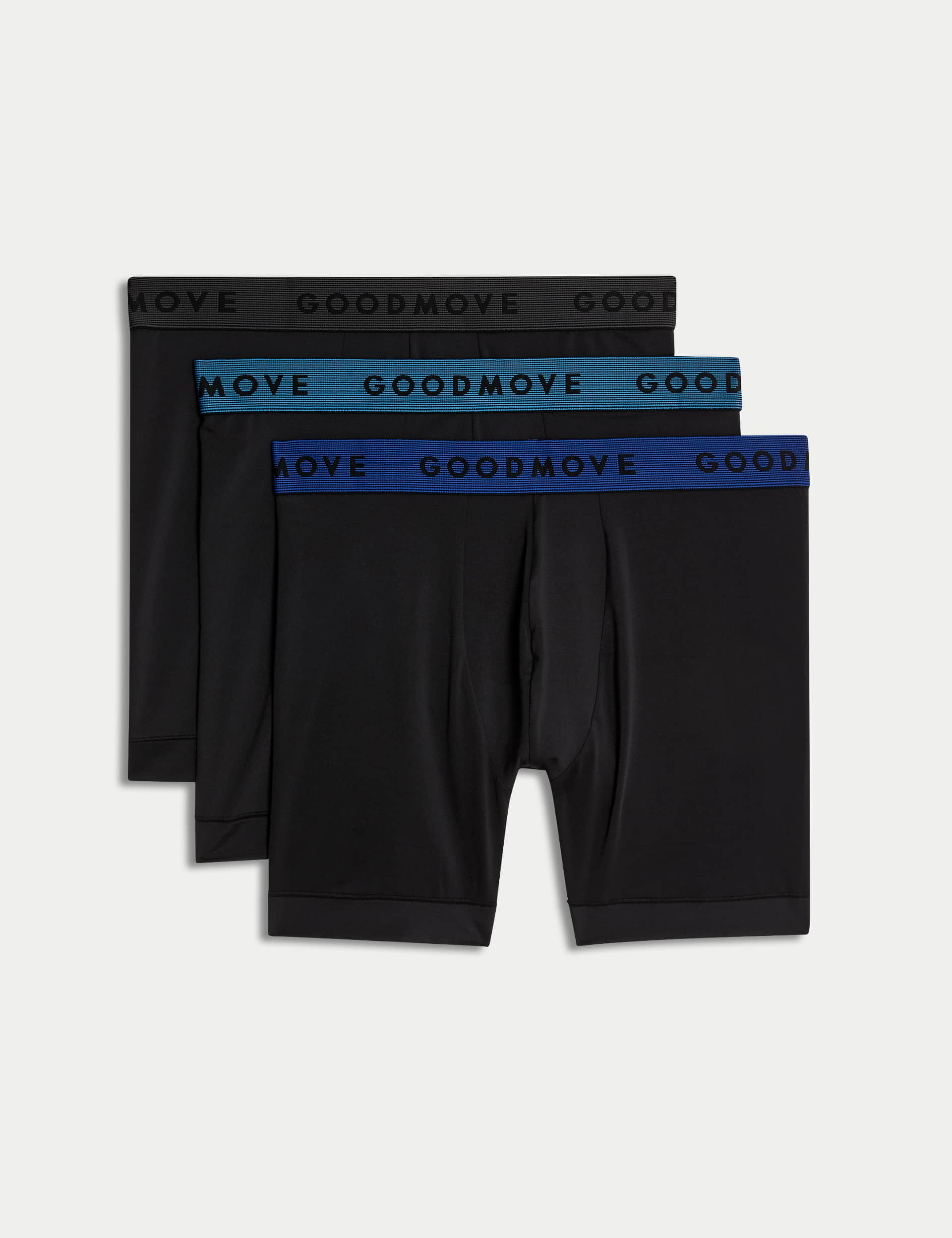 Goodmove Men's 3pk Longer Length Sports Trunks - Black Mix, Black Mix