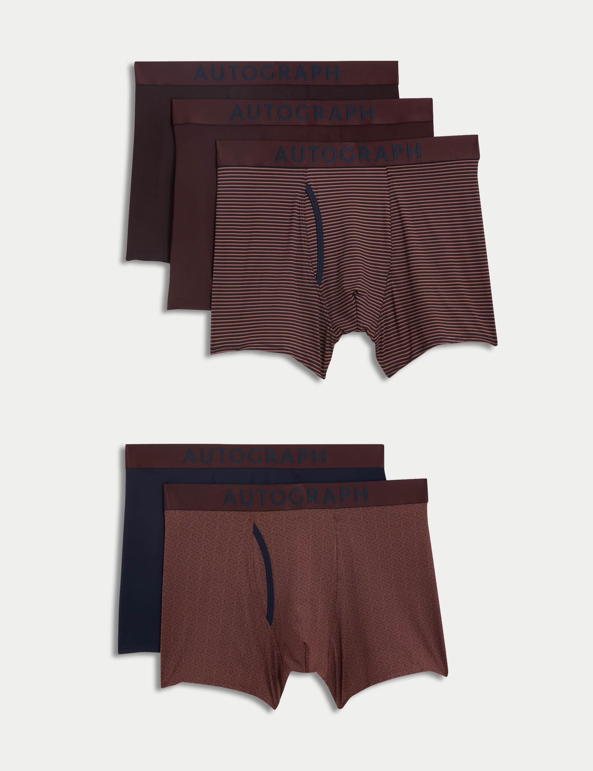 Autograph Men's 5pk Cool & Fresh Microskin GeoTrunks - Burgundy Mix, Burgundy Mix