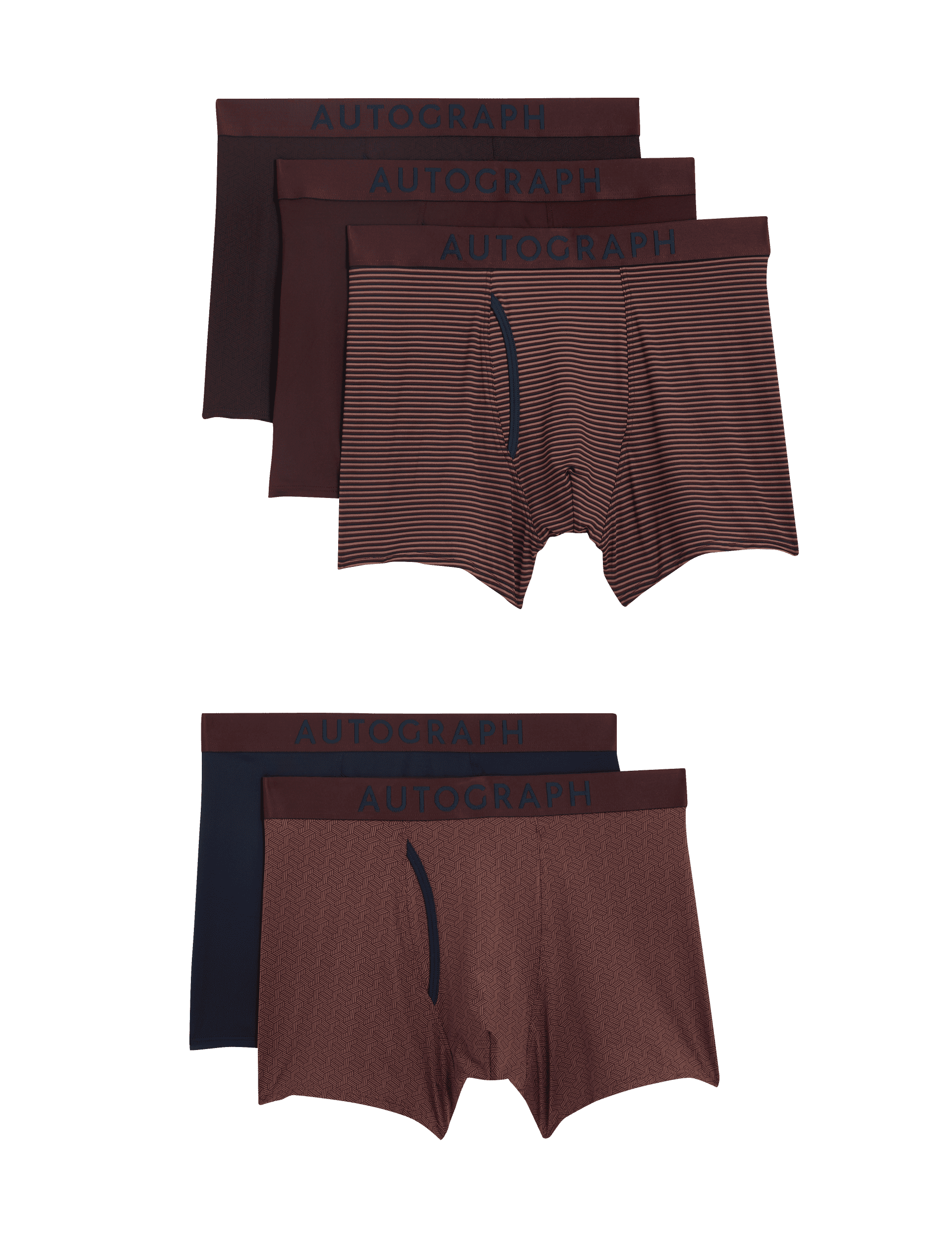 Autograph Men's 5pk Cool & Fresh Microskin GeoTrunks - Burgundy Mix, Burgundy Mix