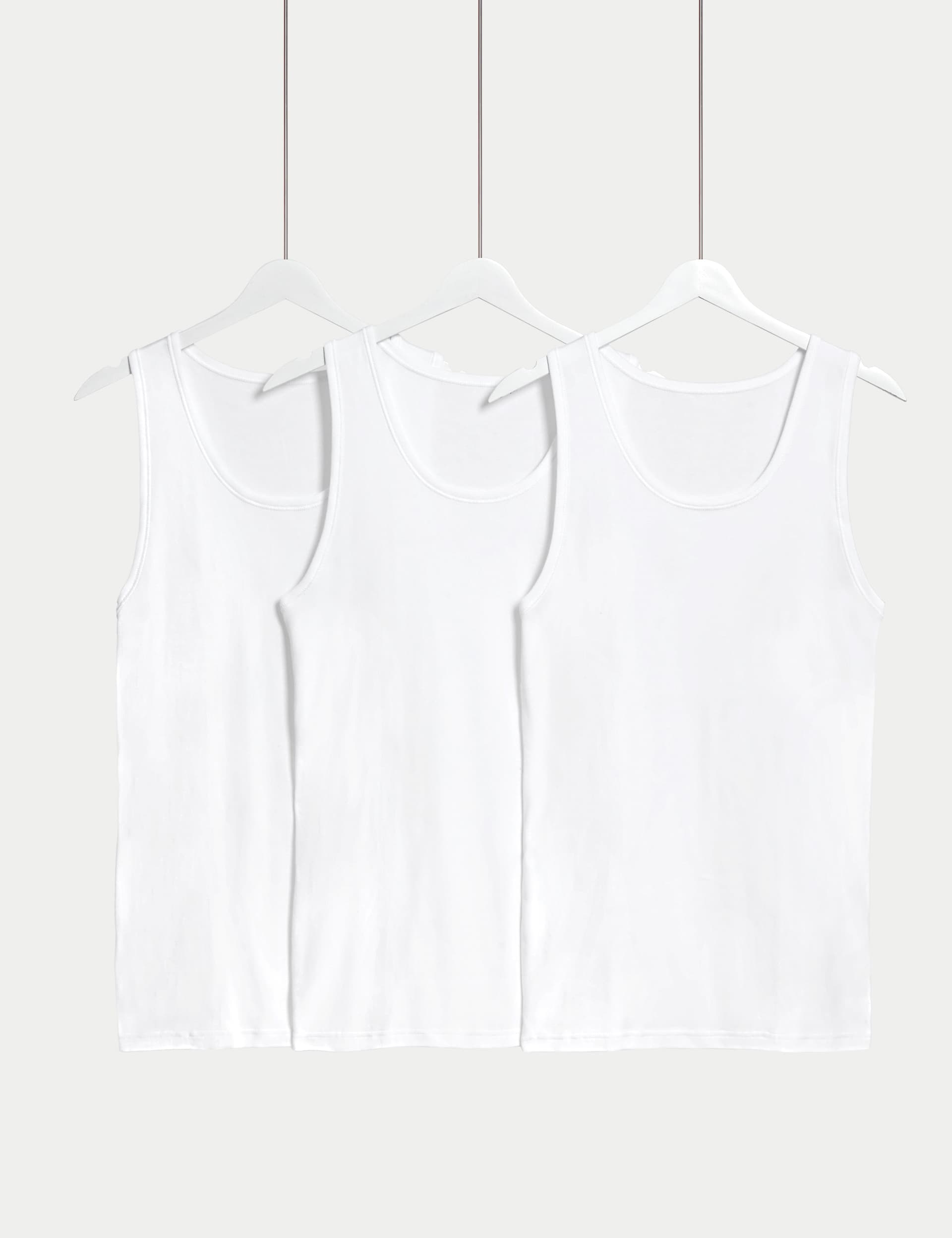 M&S Men's 3pk Pure Cotton Sleeveless Vests - M - White, White,Black