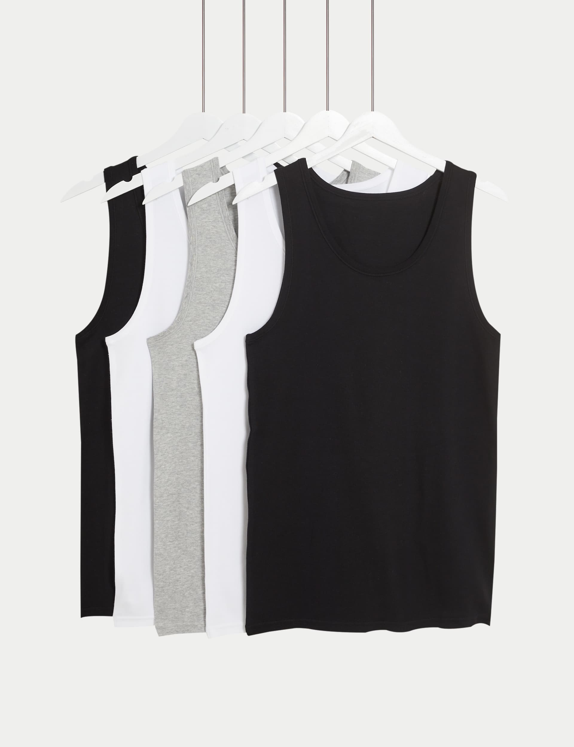 Classic Men's 5pk Pure Cotton Sleeveless Vests - Black/Grey, Black/Grey