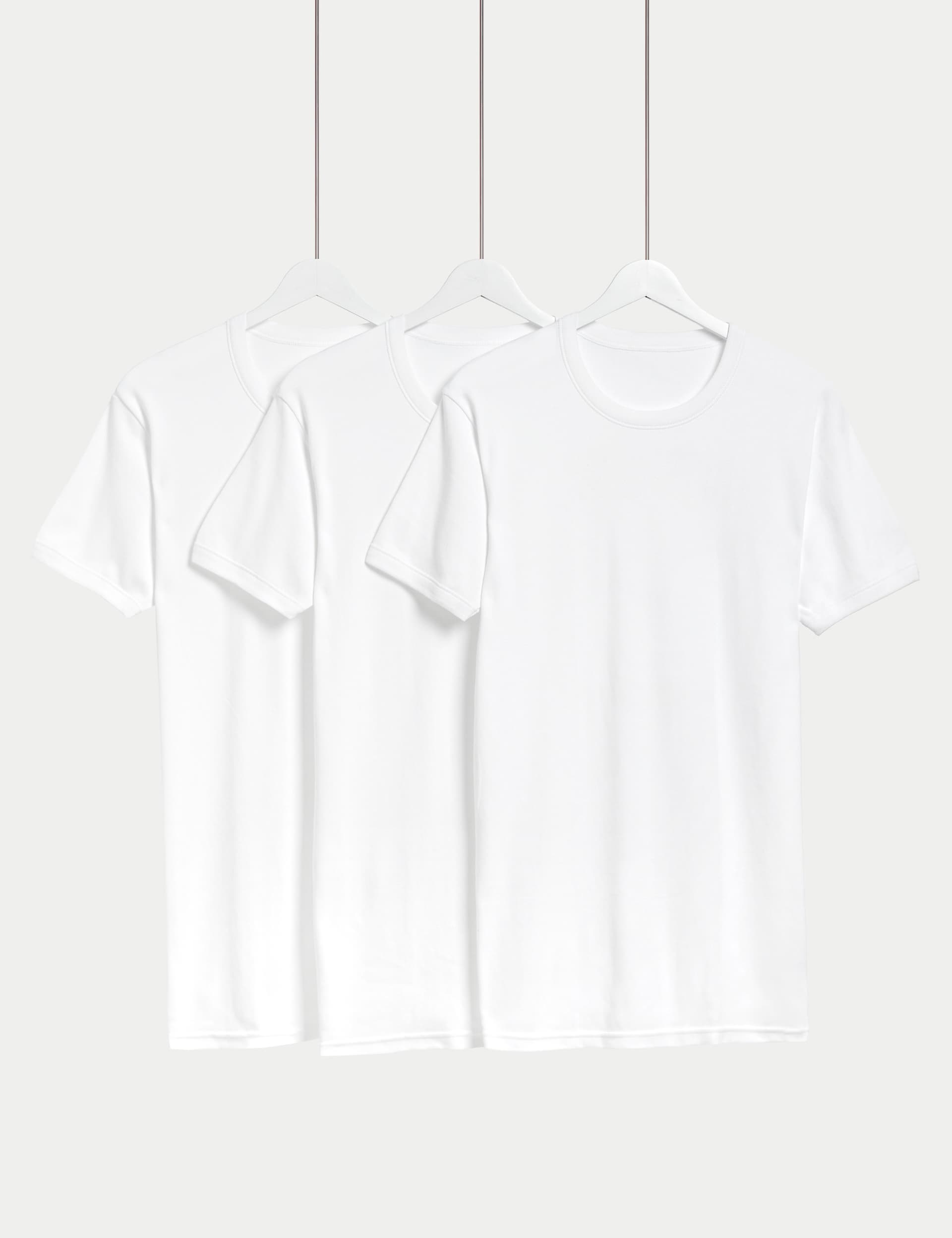 M&S Men's 3pk Pure Cotton T-Shirt Vests - L - White, White