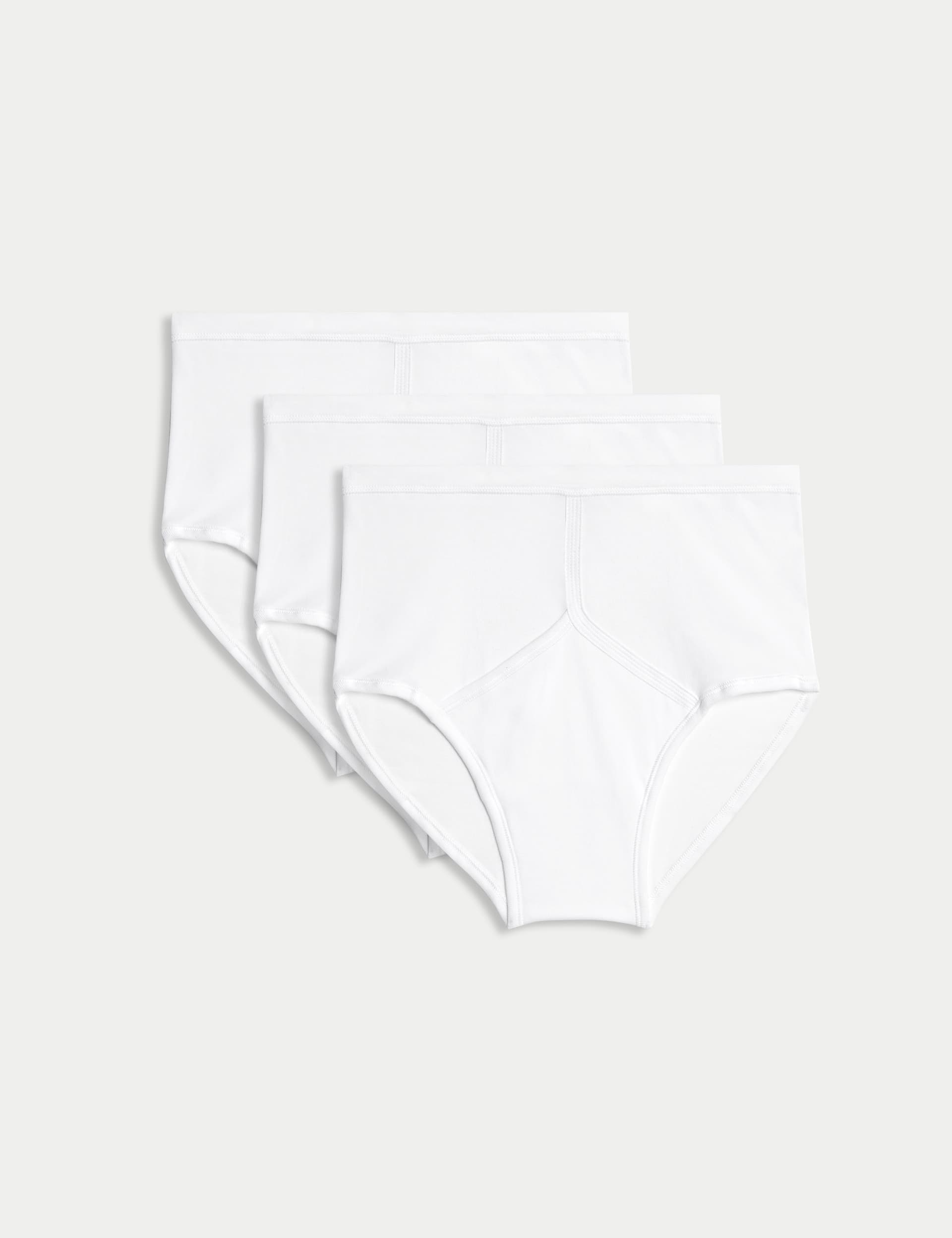 M&S Men's 3pk Pure Cotton StayNew Briefs - L - White, White