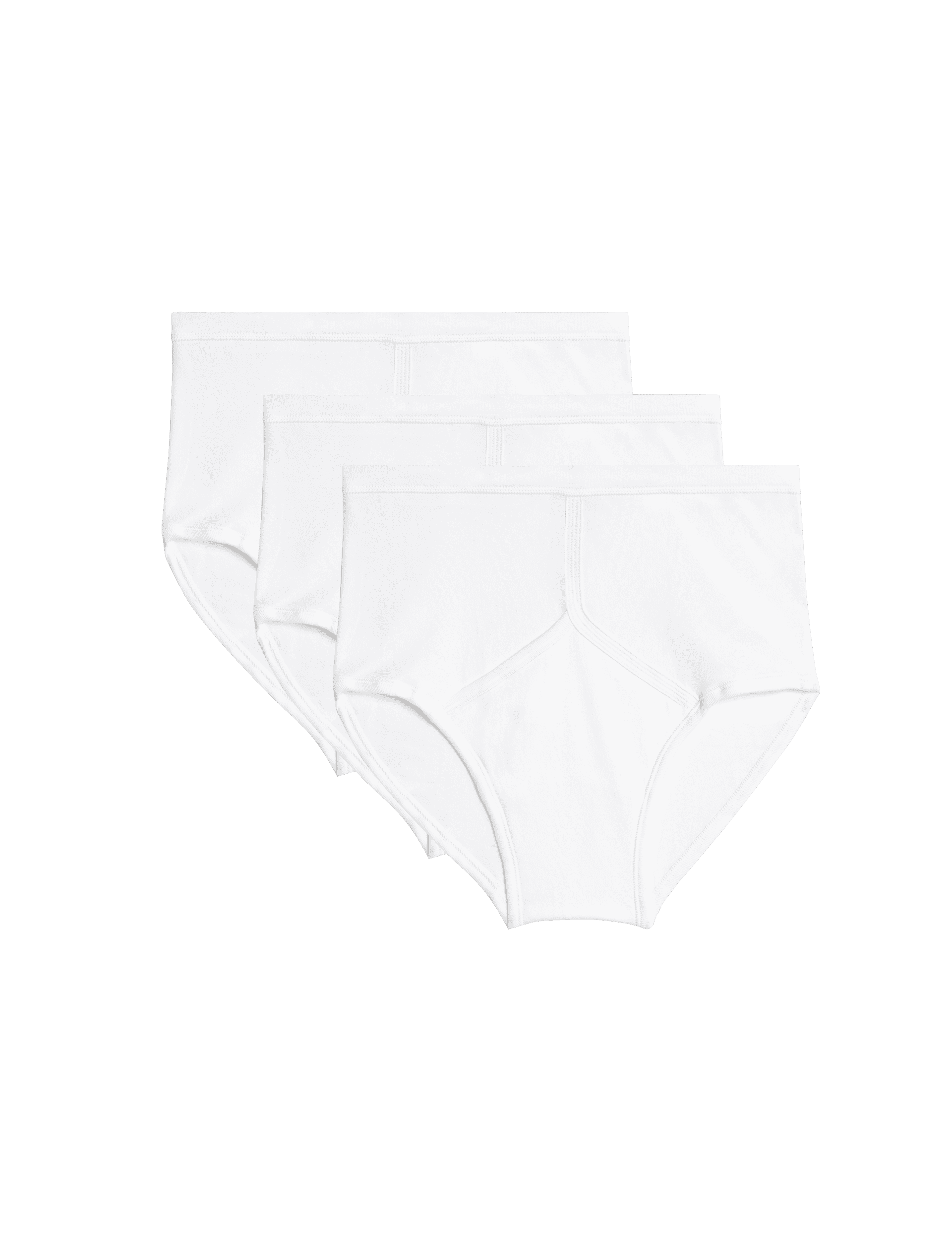 M&S Collection Men's 3pk Pure Cotton StayNew High Waist Briefs - L - White, White