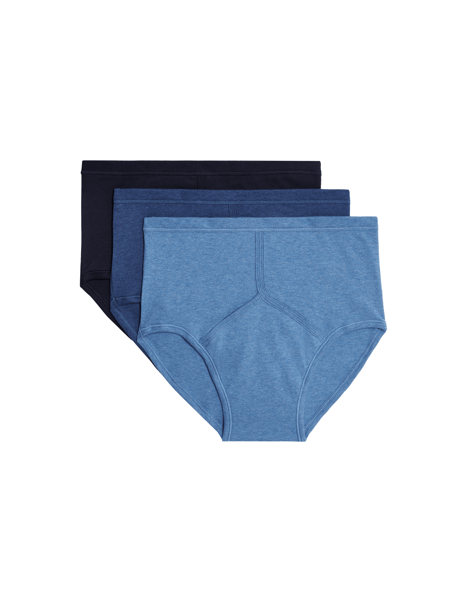 M&S Collection Men's 3pk Pure Cotton High Waist Briefs - L - Blue Mix, Blue Mix