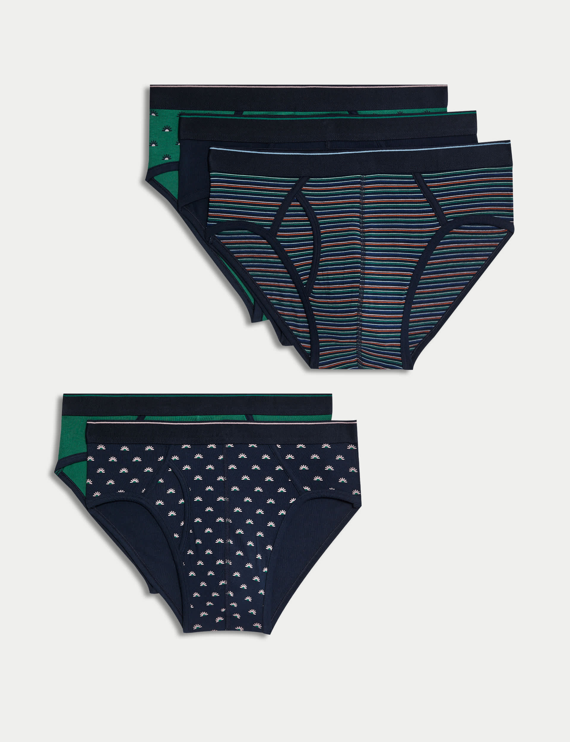 M&S Men's 5pk Cotton Rich Cool & Fresh Briefs - Green Mix, Green Mix