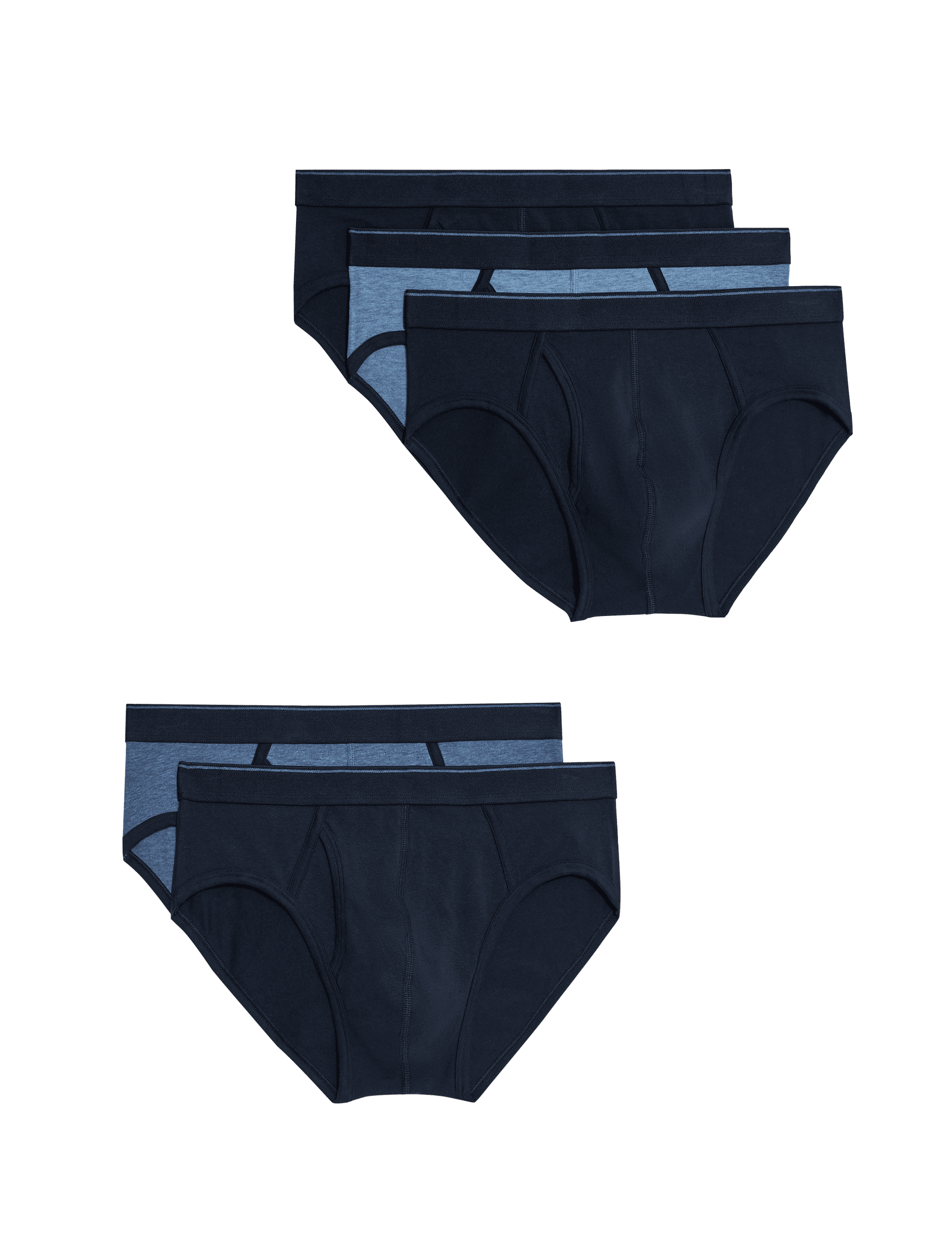 M&S Collection Men's 5pk Cotton Stretch Cool & Fresh Briefs - Denim Mix, White,Denim Mix,Black