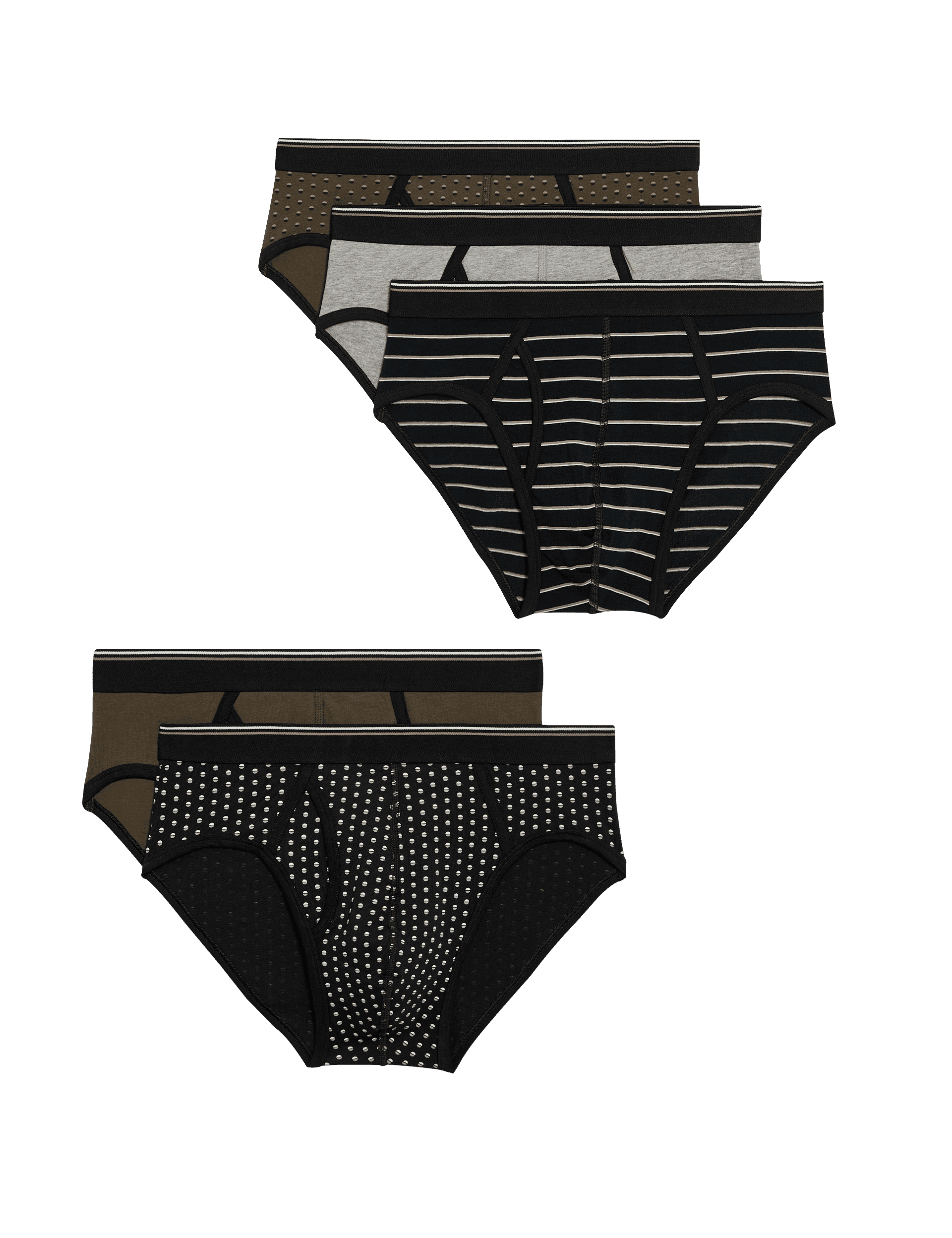 M&S Collection Men's 5pk Cool & Fresh Assorted Patterned Briefs - Black Mix, Black Mix