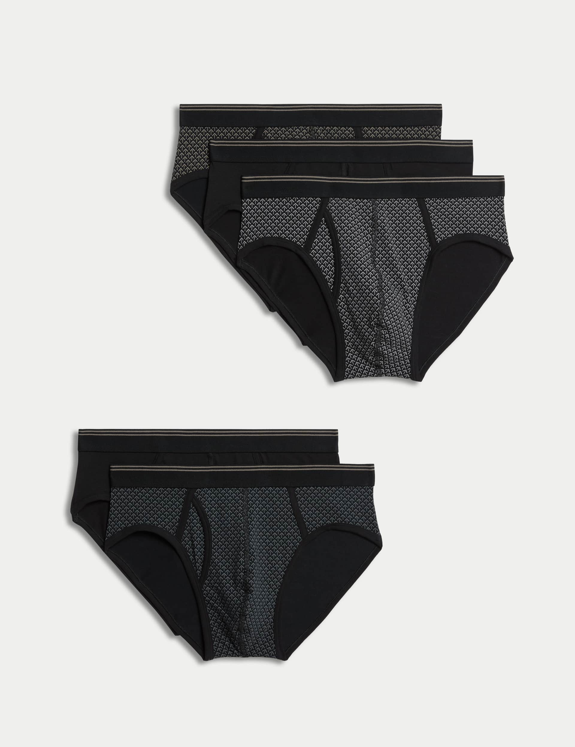 M&S Men's 5pk Cotton Rich Cool & Fresh Briefs - Black Mix, Black Mix