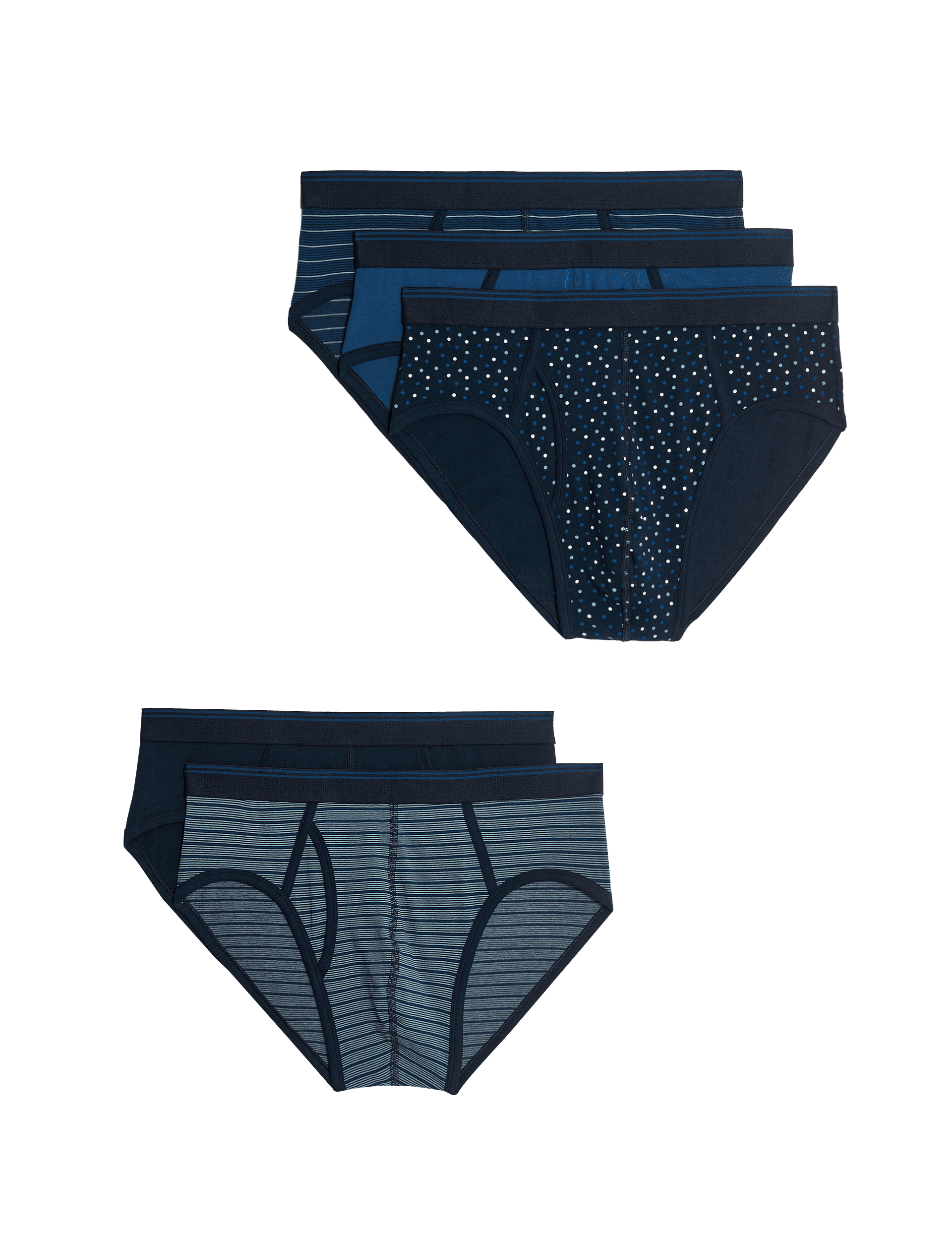 M&S Collection Men's 5pk Cotton Rich Cool & Fresh Briefs - Blue Mix, Blue Mix