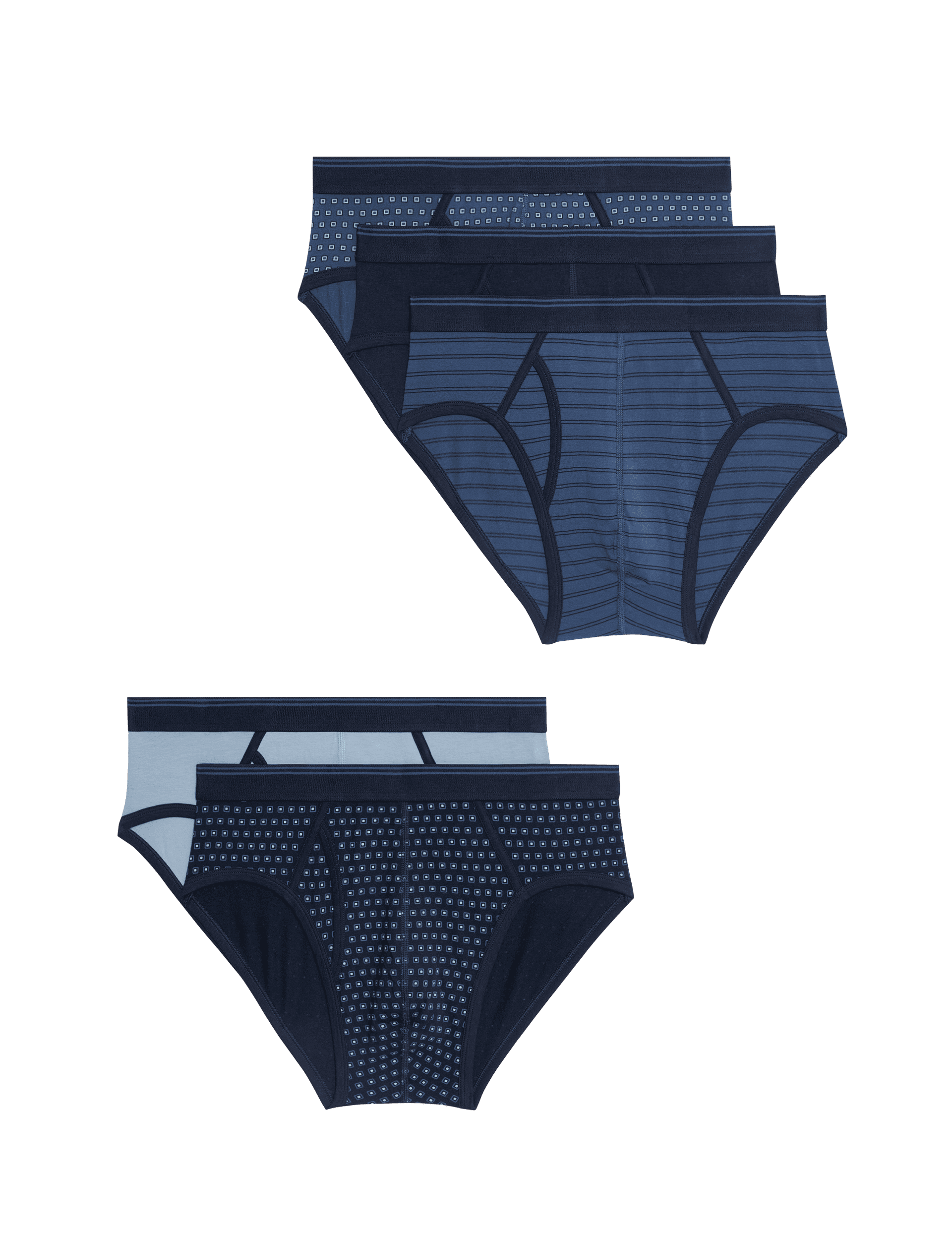 M&S Collection Men's 5pk Cotton Stretch Assorted Pattern Briefs - L - Blue Mix, Blue Mix