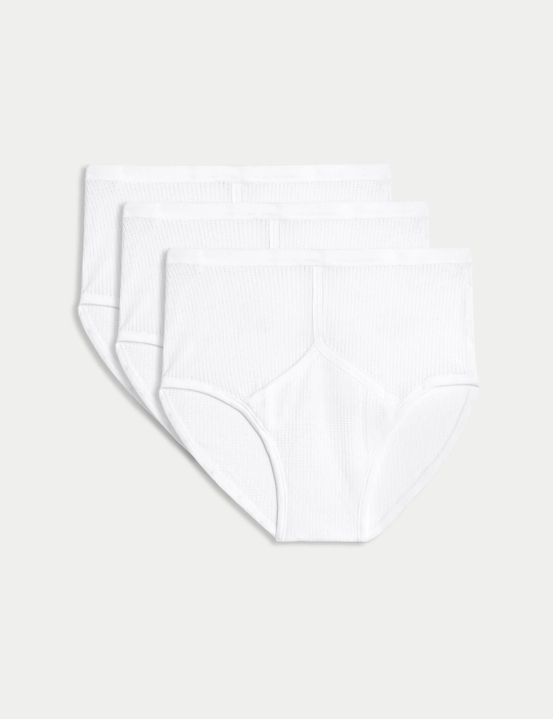 M&S Men's 3pk Pure Cotton StayNew Mesh Briefs - L - White, White