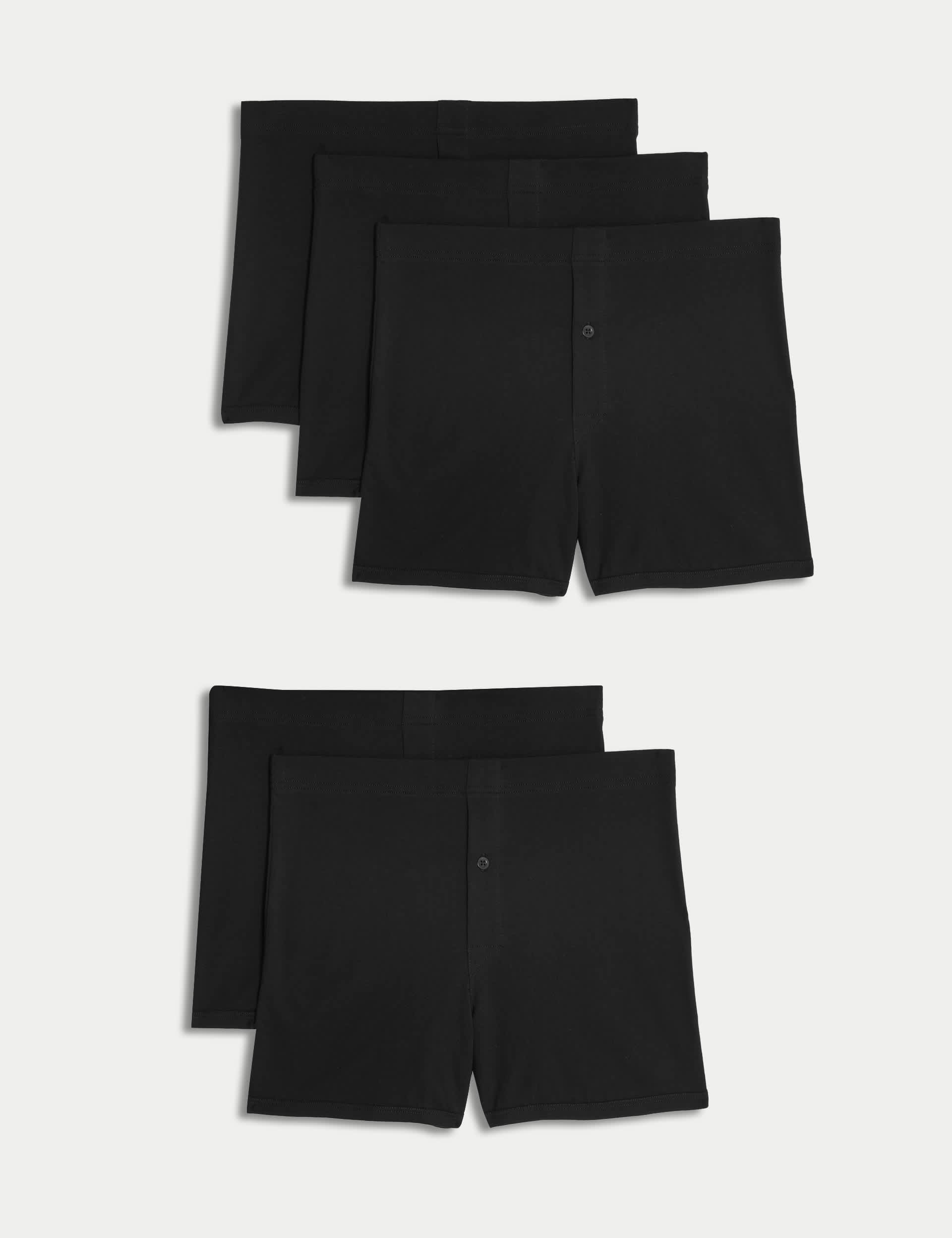 M&S Men's 5pk Essential Cotton Trunks - M - Black, Blue Mix,White,Black