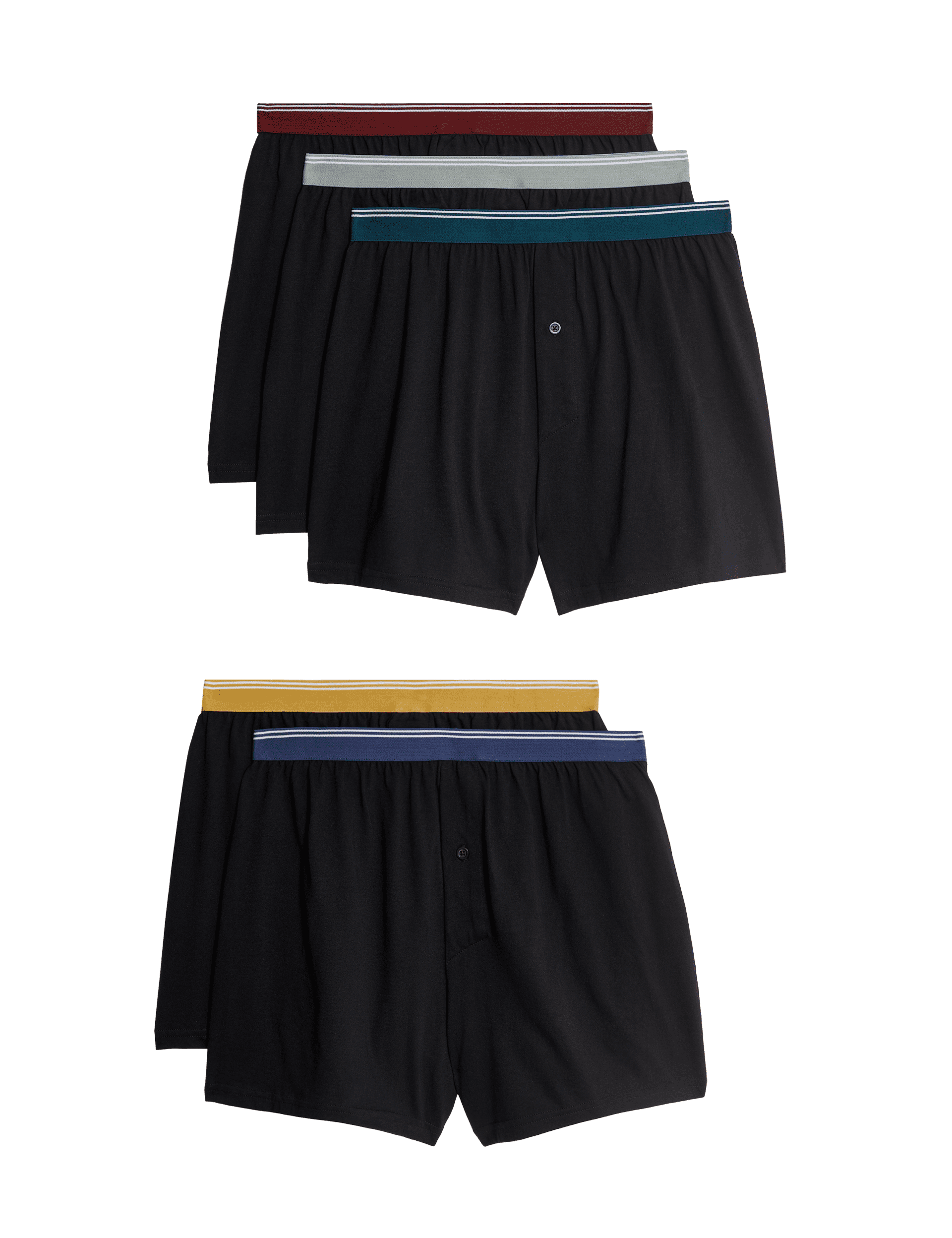 M&S Collection Men's 5pk Pure Cotton Cool & Fresh Jersey Boxers - M - Black Mix, Black Mix