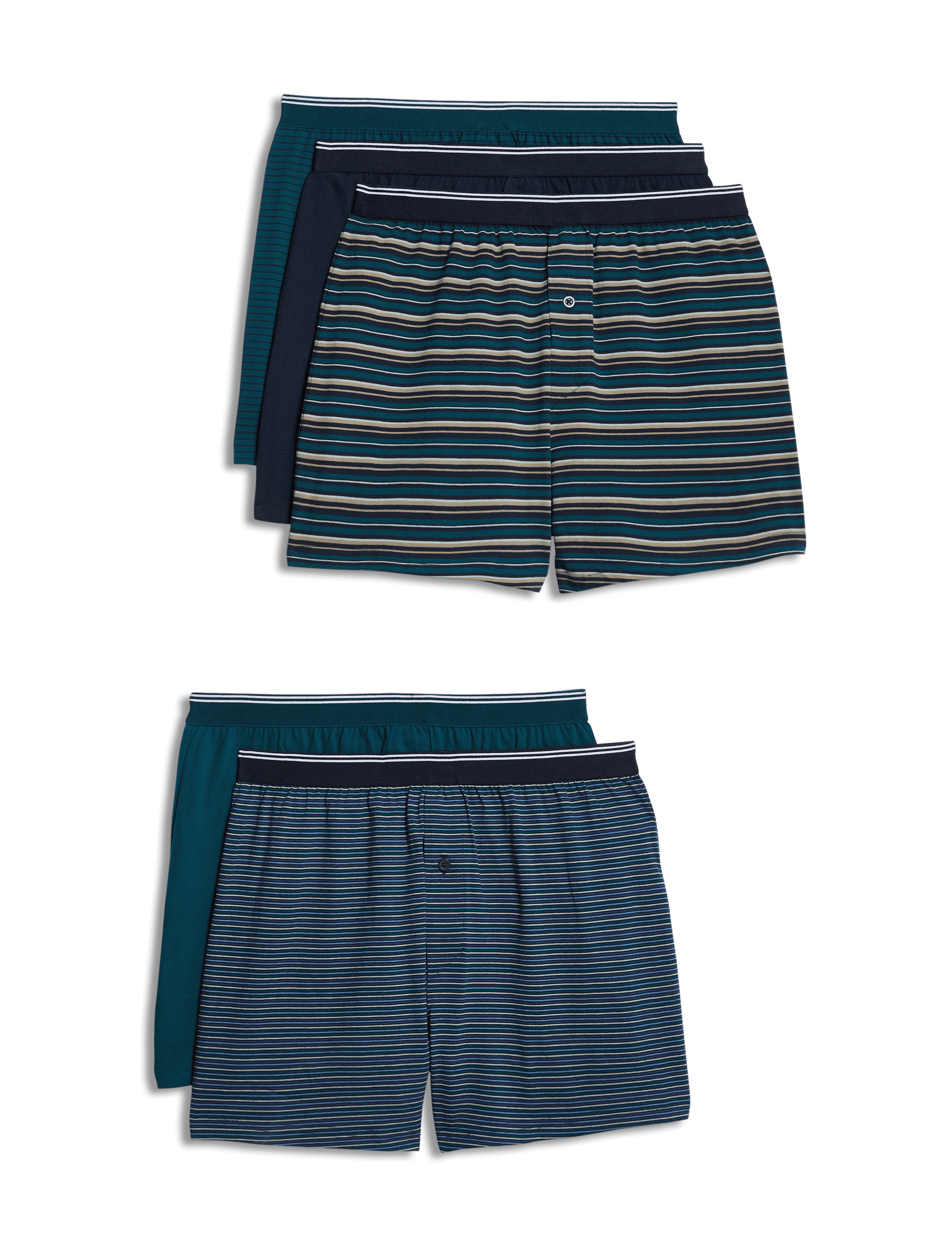 M&S Collection Men's 5pk Pure Cotton Cool & Fresh Jersey Boxers - Green Mix, Green Mix