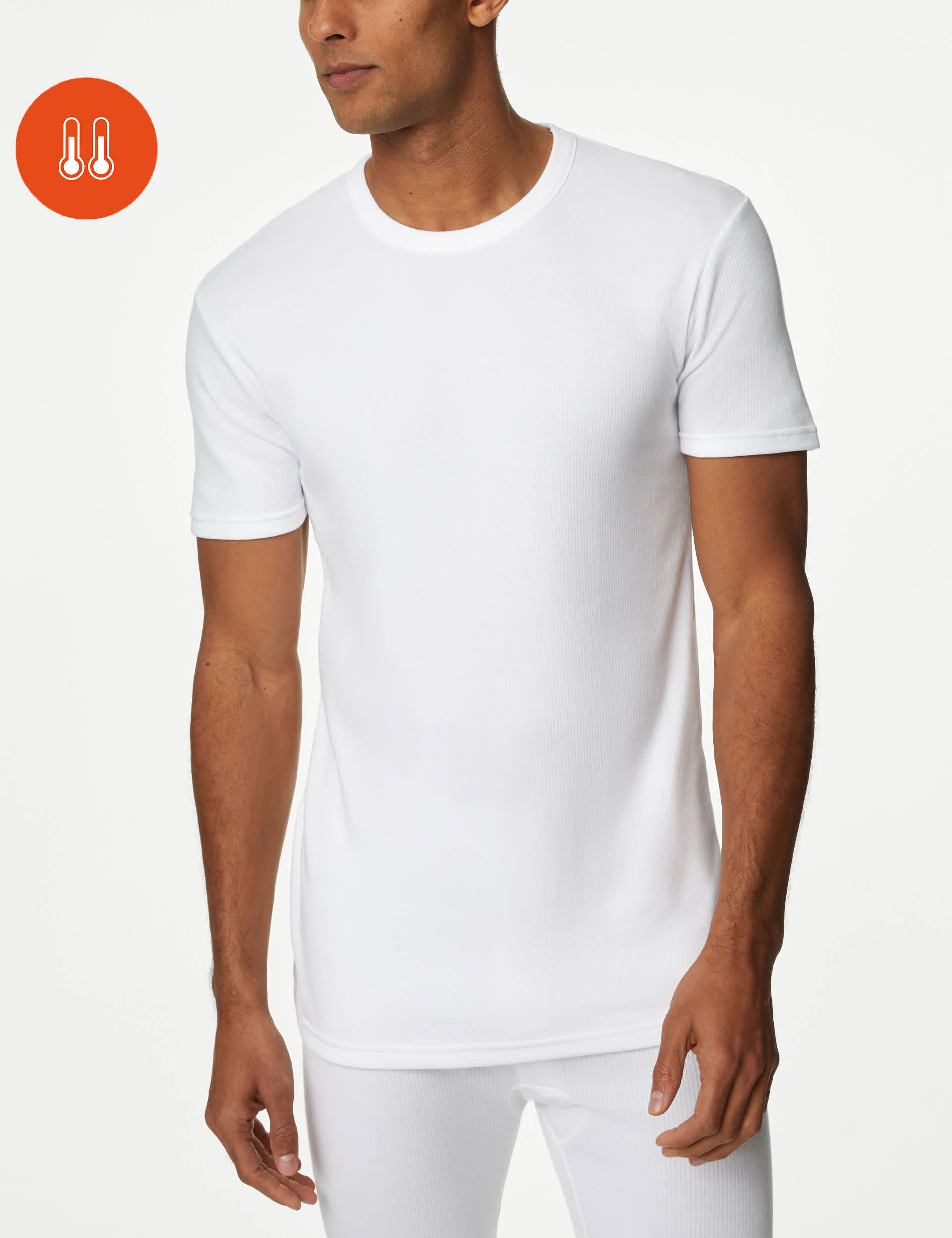 M&S Men's Heatgen Medium Thermal Short Sleeve Top - White, White,Black,Grey