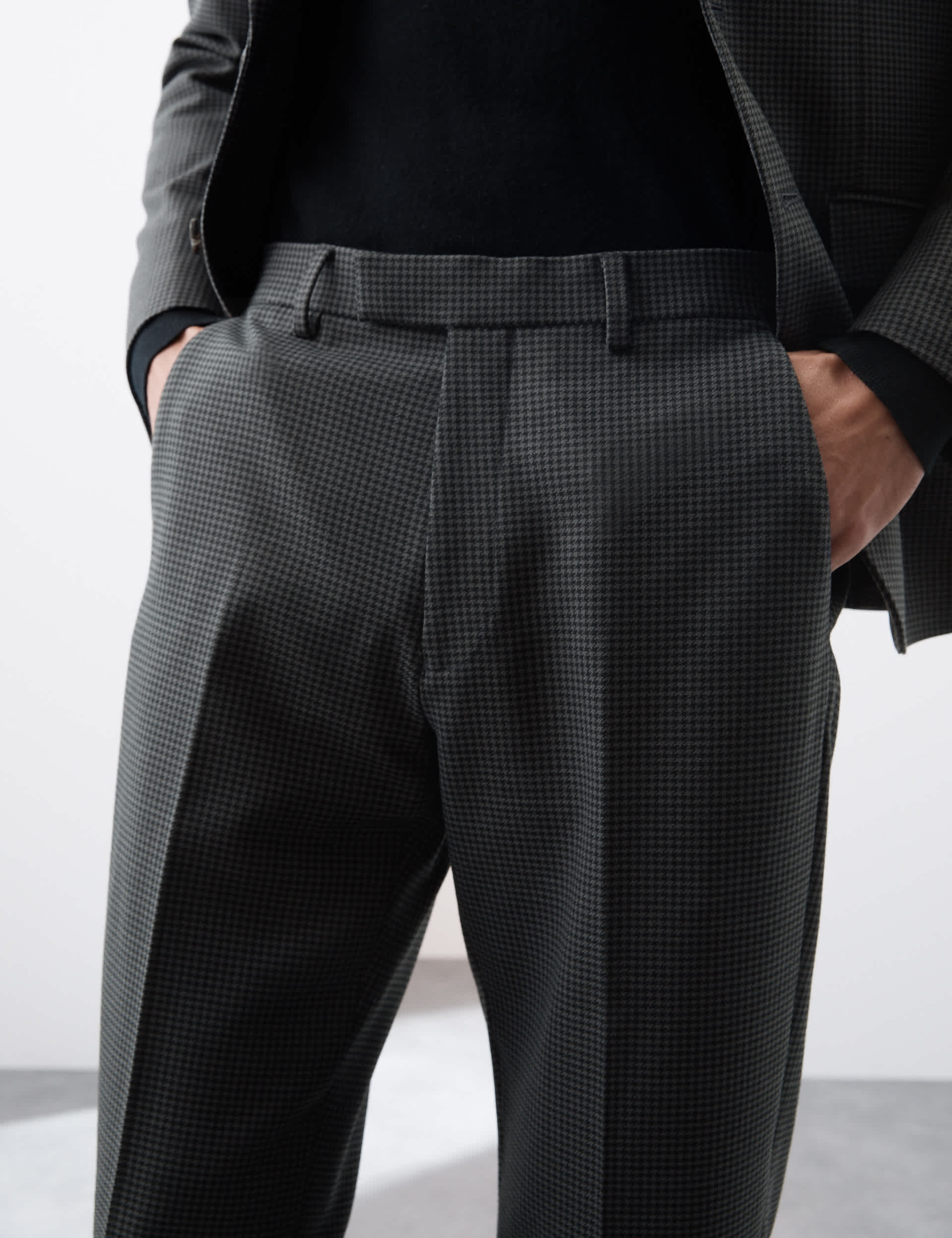 Autograph Men's Tailored Fit Wool Blend Check Suit Trousers