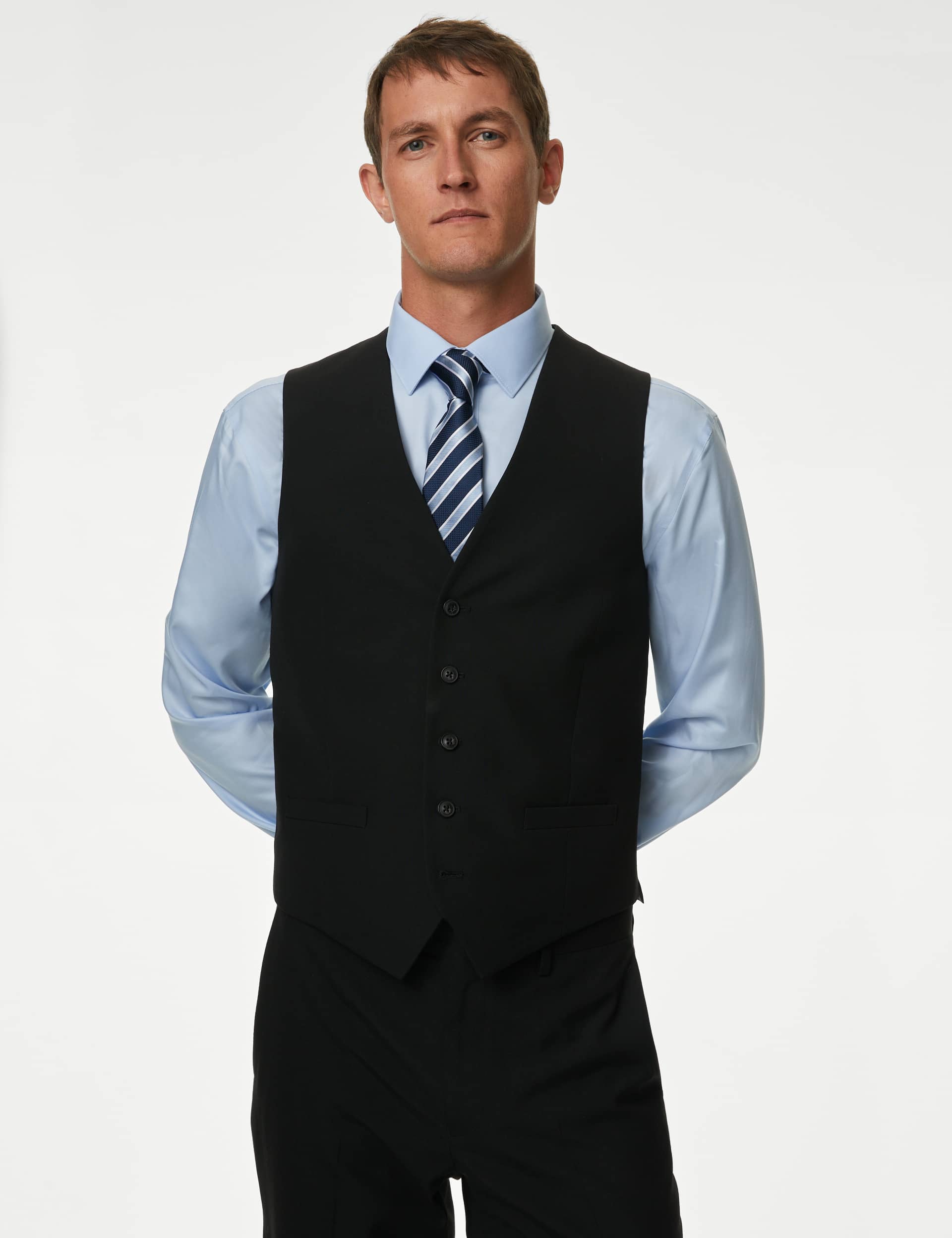 M&S Men's Tailored Fit Waistcoat - 40REG - Black, Navy,Black