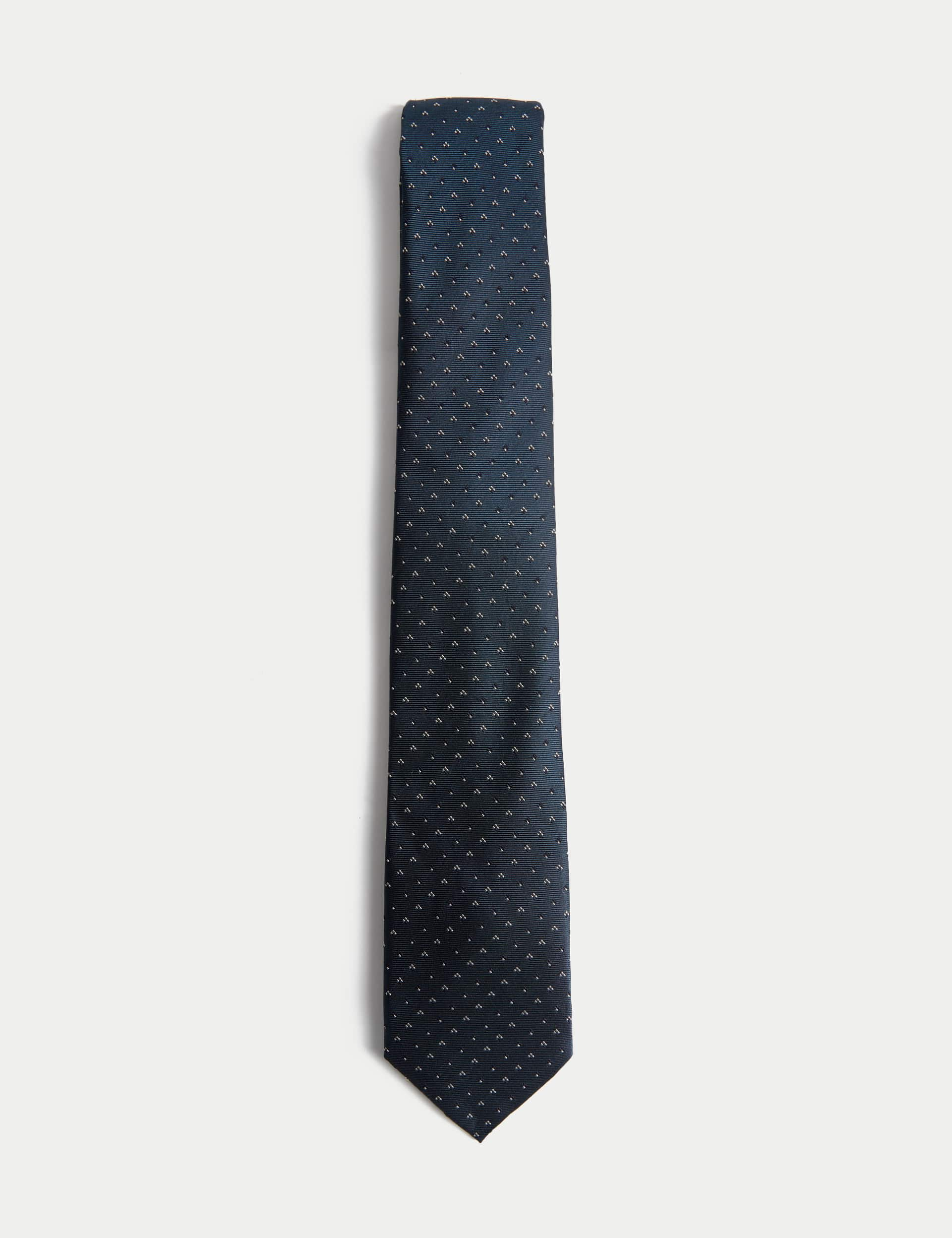 Autograph Men's Slim Geometric Pure Silk Tie - Petrol Green, Petrol Green,Navy