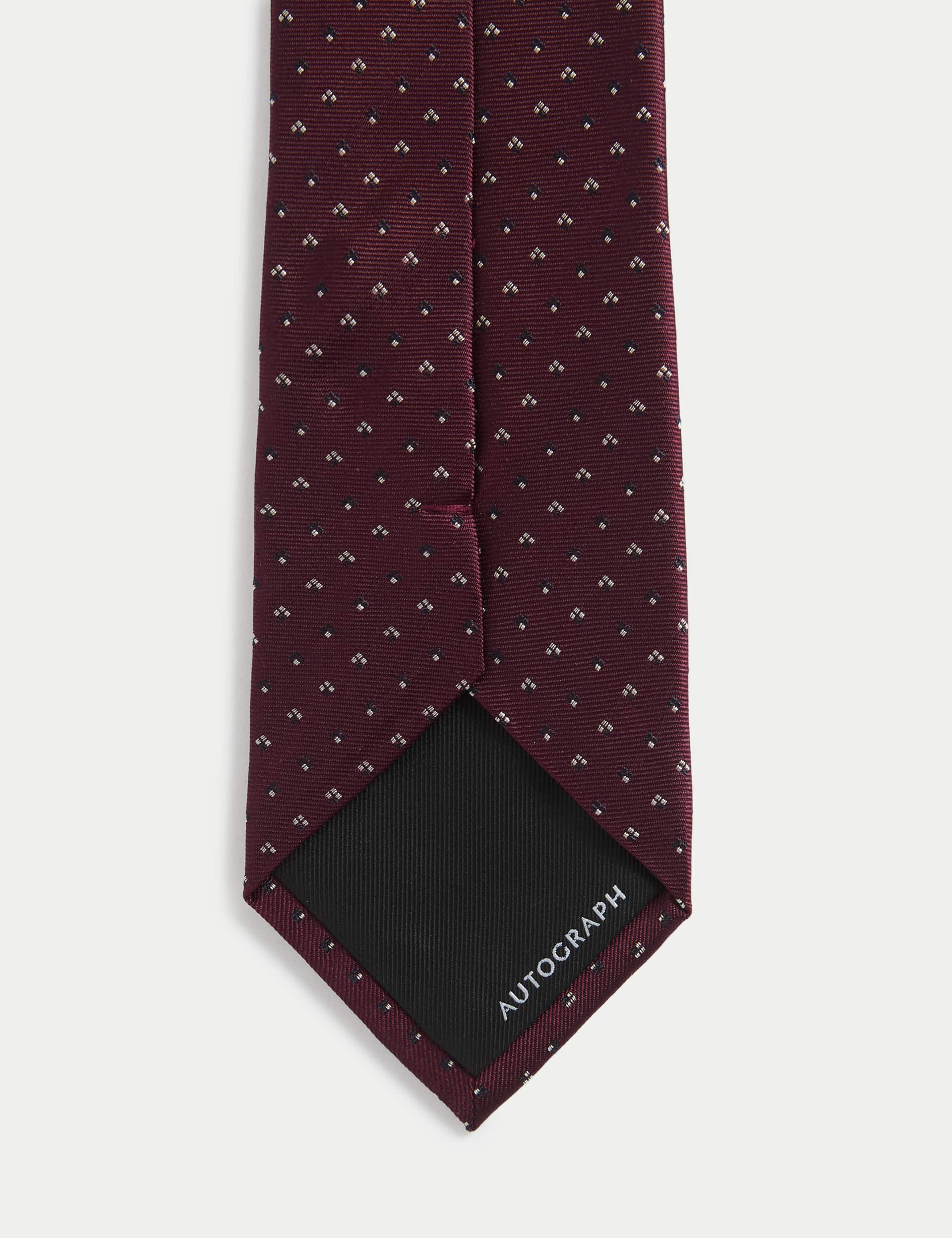 Autograph Men's Slim Geometric Pure Silk Tie - Burgundy, Burgundy,Navy