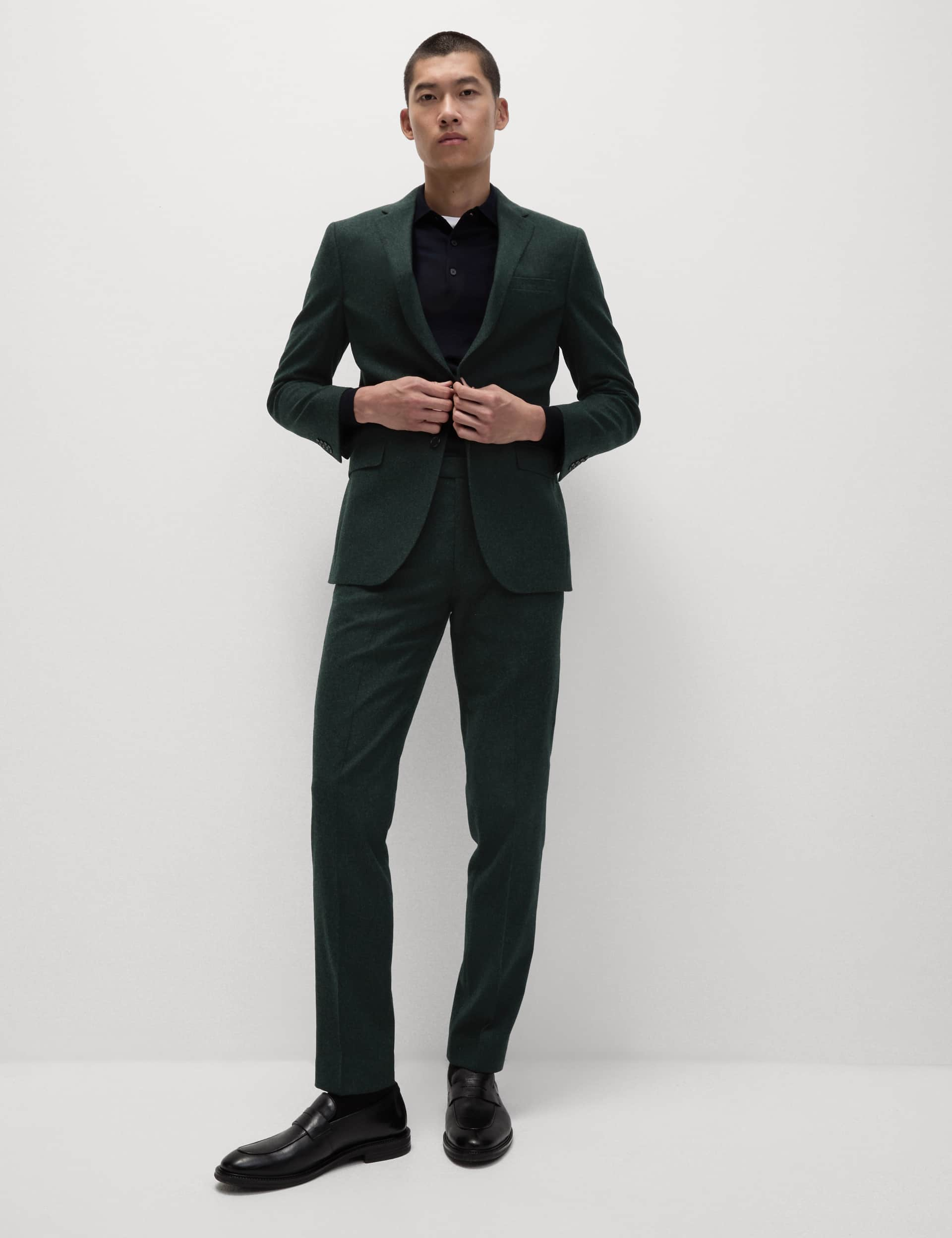 M&S Men's Tailored Fit Wool Rich Donegal Suit Trousers - 34REG - Forest Green, Neutral,Forest Green,Blue,Mulberry