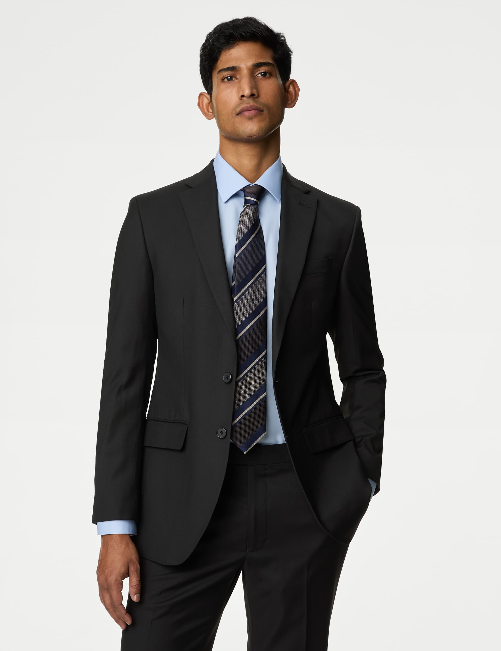 M&S Men's Slim Fit Stretch Suit Jacket - 40REG - Black, Navy,Black,Charcoal,Dark Indigo,Dark Green,B