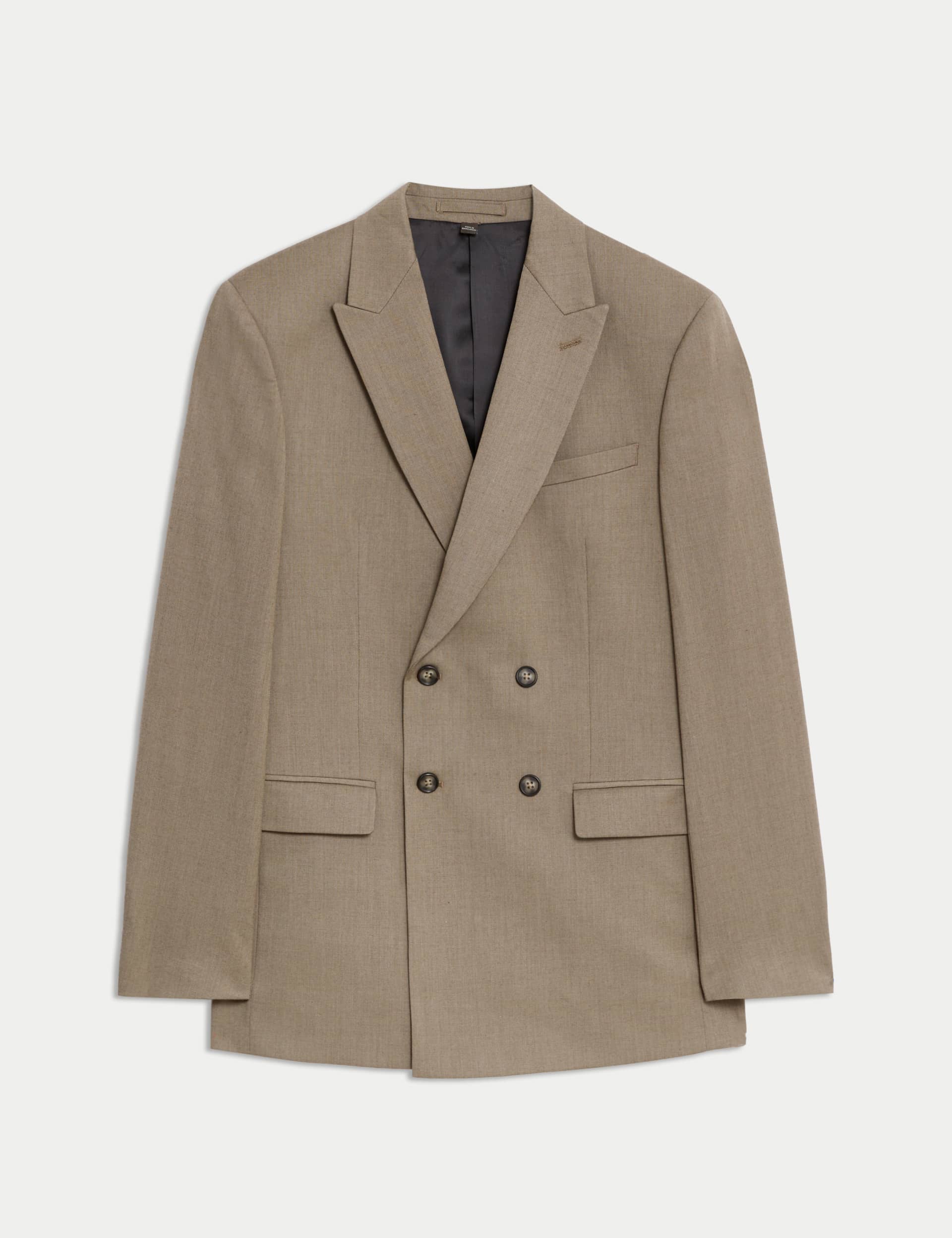 M&S Men's Slim Fit Double Breasted Jacket with Stretch