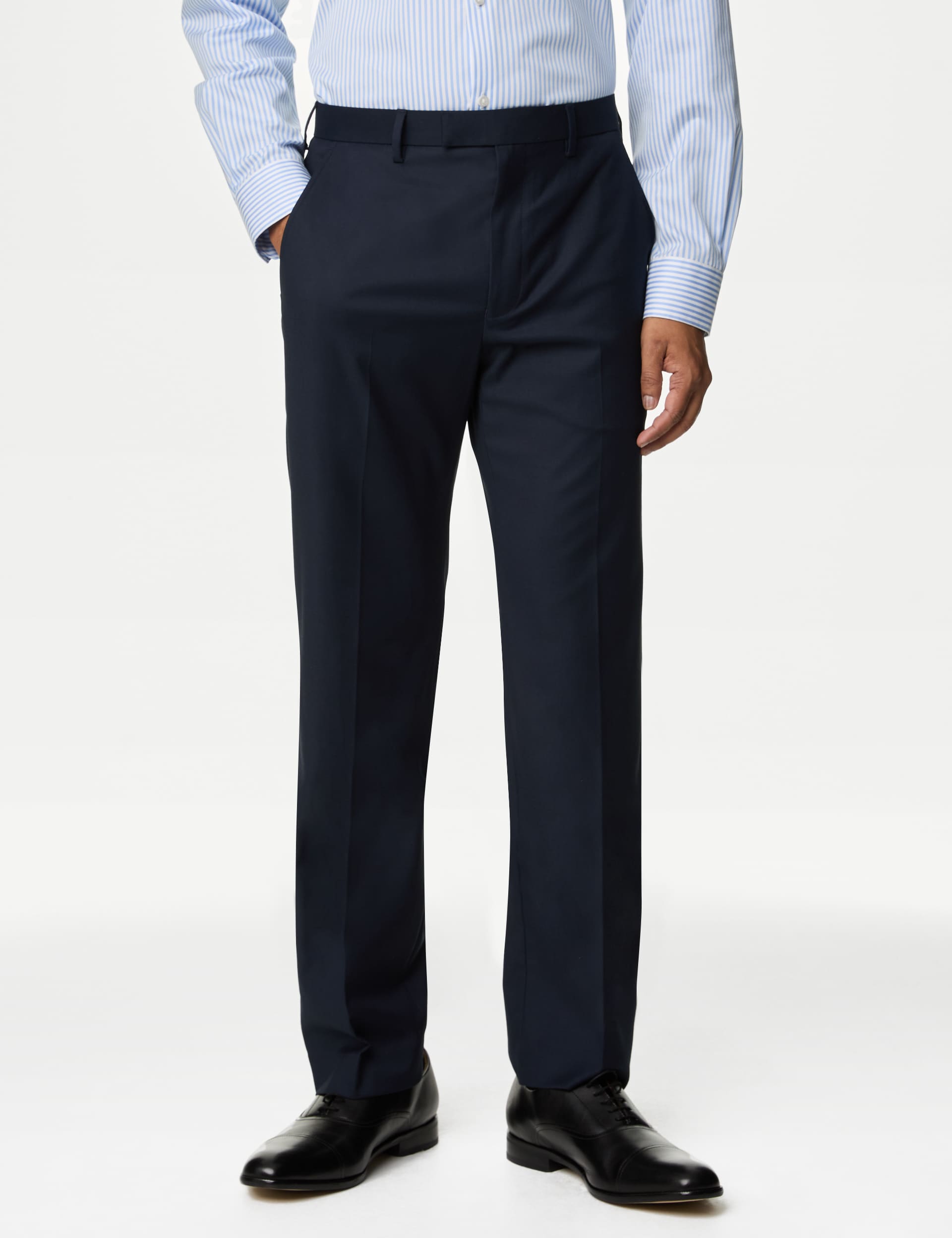 M&S Men's Regular Fit Stretch Suit Trousers - 40REG - Navy, Navy,Charcoal,Black,Dark Indigo