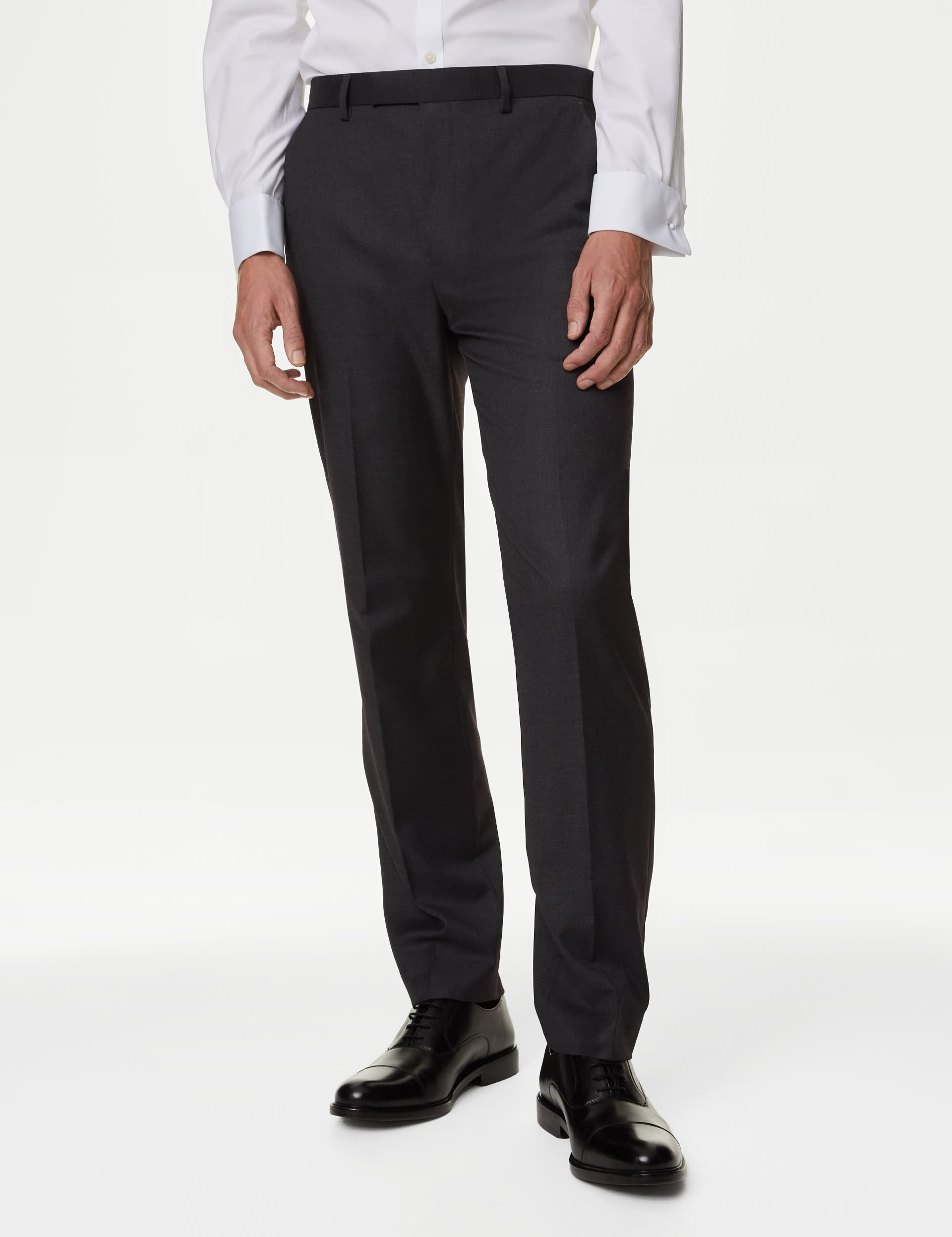 M&S Men's Regular Fit Stretch Suit Trousers - 38REG - Charcoal, Black,Charcoal,Navy,Dark Indigo