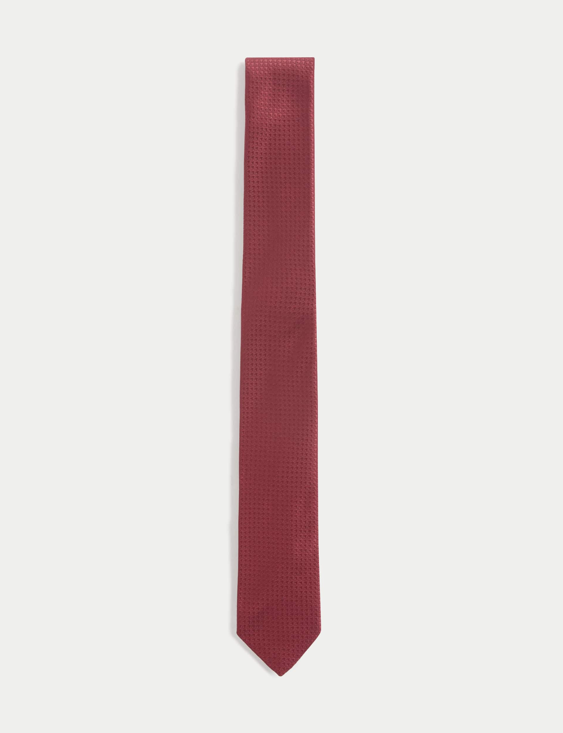 M&S Men's Skinny Geometric Tie - Burgundy, Burgundy,Black