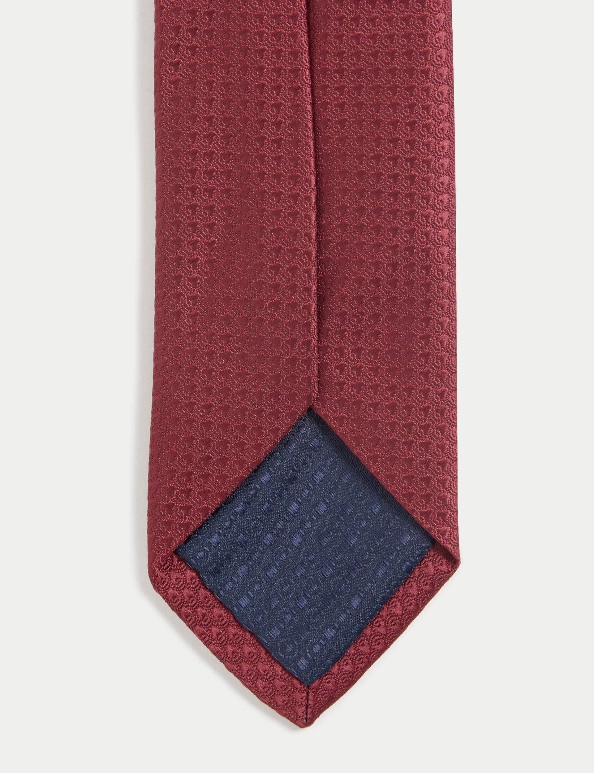 M&S Collection Men's Skinny Geometric Tie - one size - Burgundy, Burgundy,Black