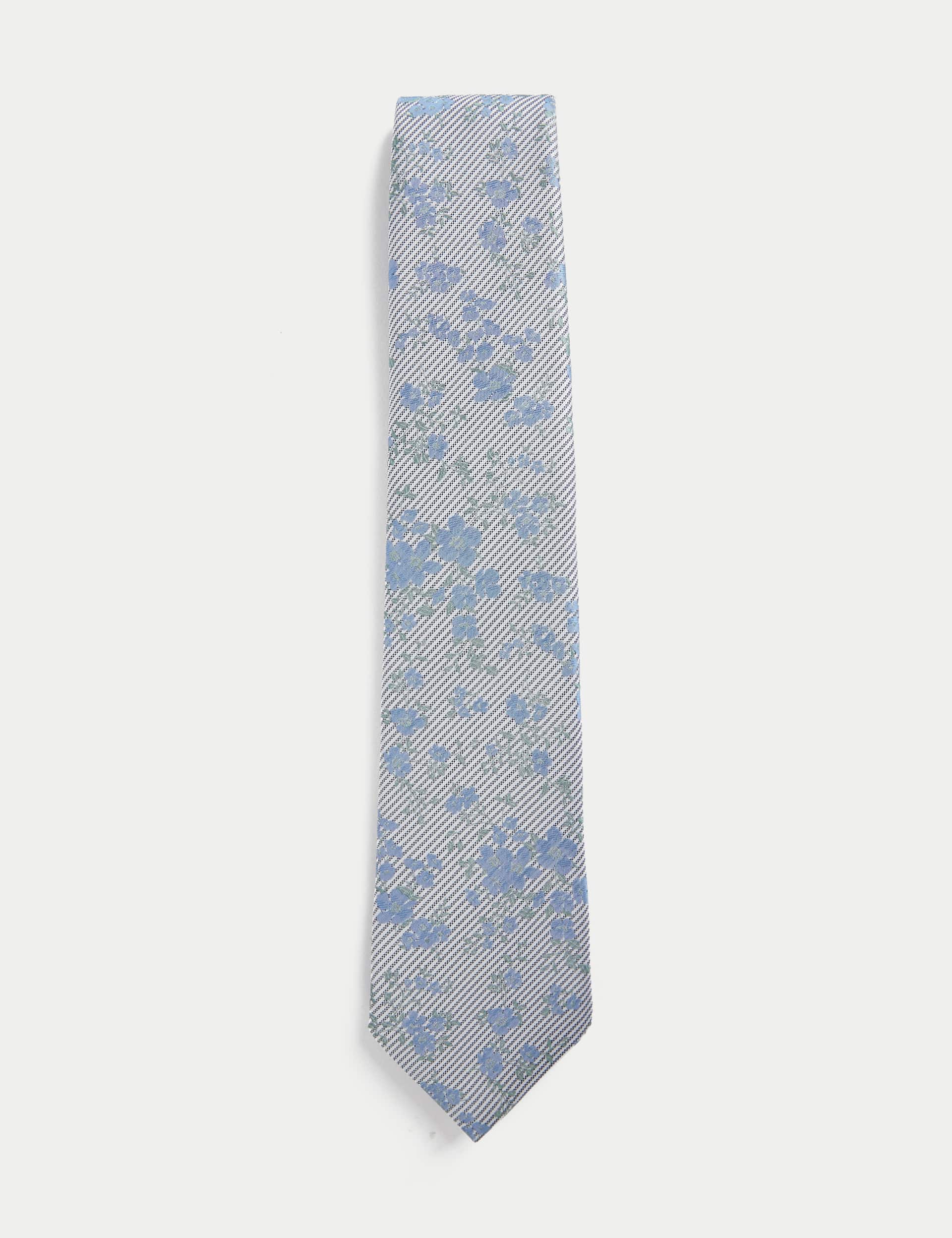 M&S Men's Floral Striped Pure Silk Tie