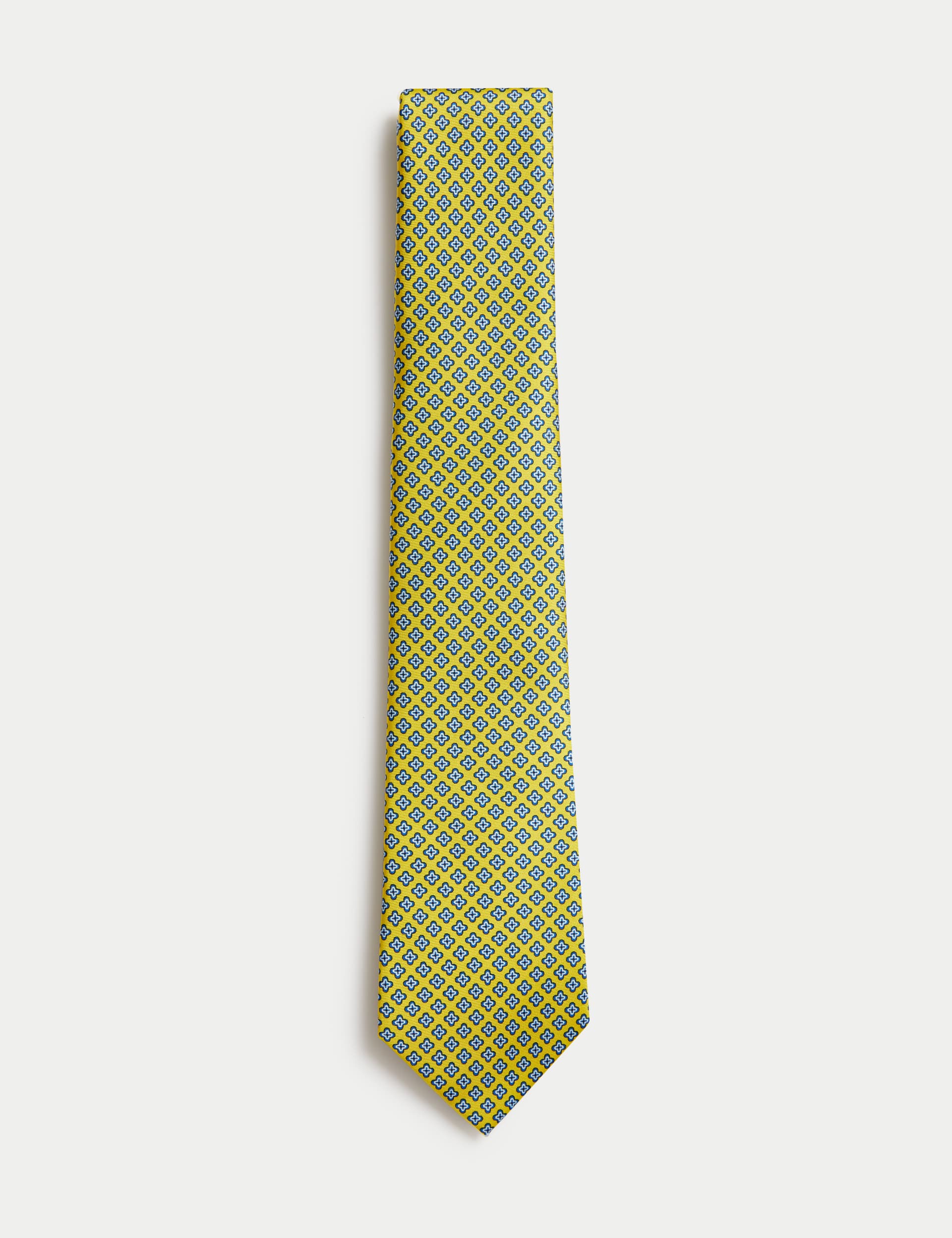 M&S Men's Pure Silk Foulard Tie - one size - Yellow, Yellow