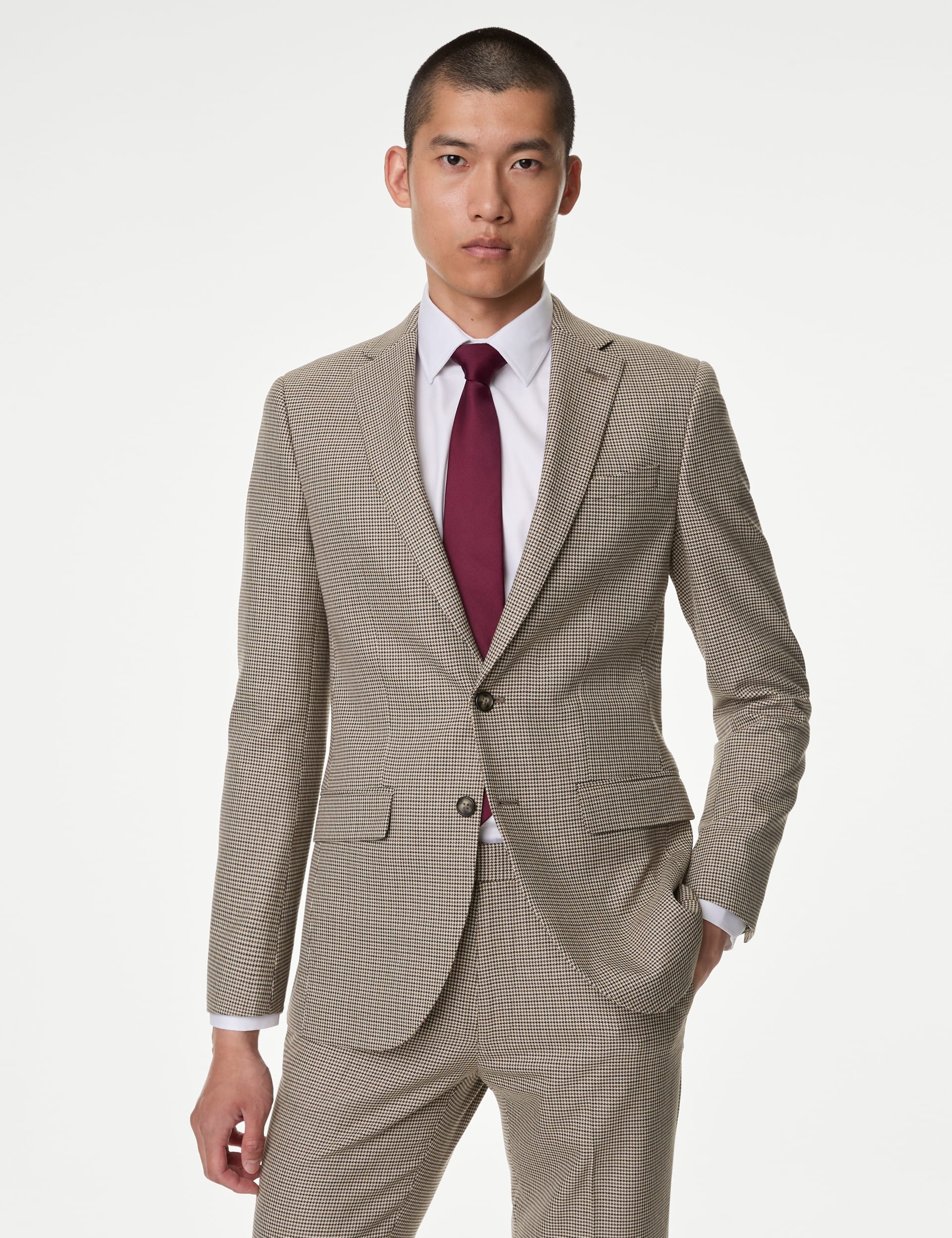 M&S Men's Slim Fit Puppytooth Stretch Suit Jacket - 34LNG - Multi/Neutral, Multi/Neutral