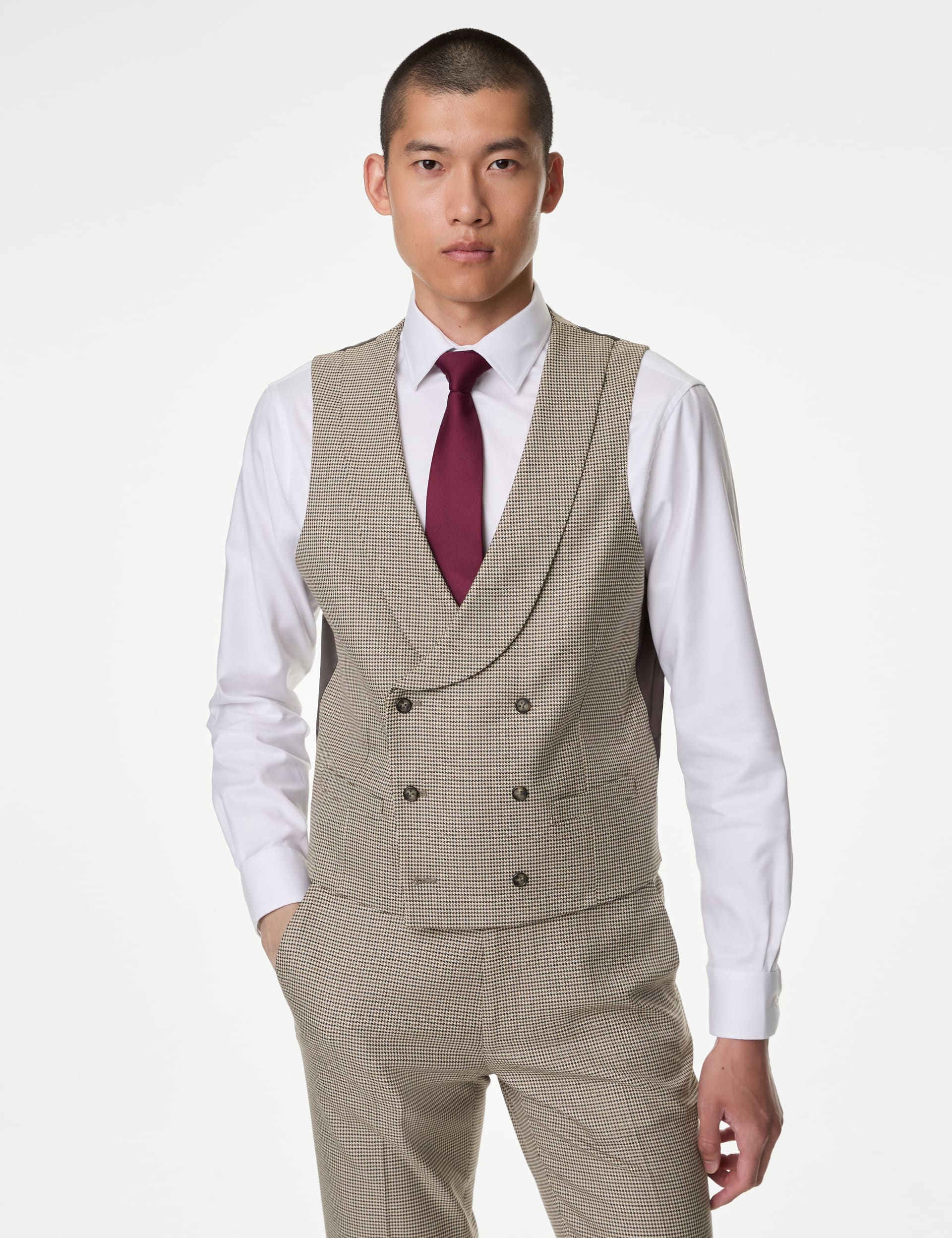 M&S Men's Puppytooth Stretch Waistcoat - 34REG - Multi/Neutral, Multi/Neutral