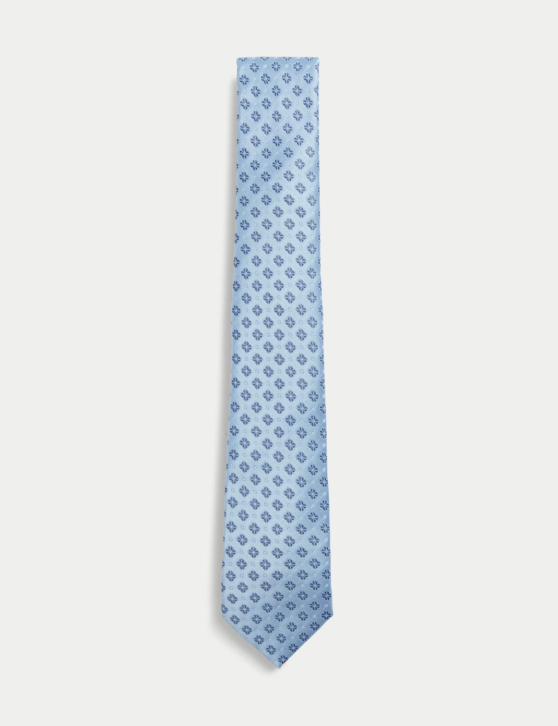 M&S Men's Slim Geometric Tie - Light Blue, Light Blue