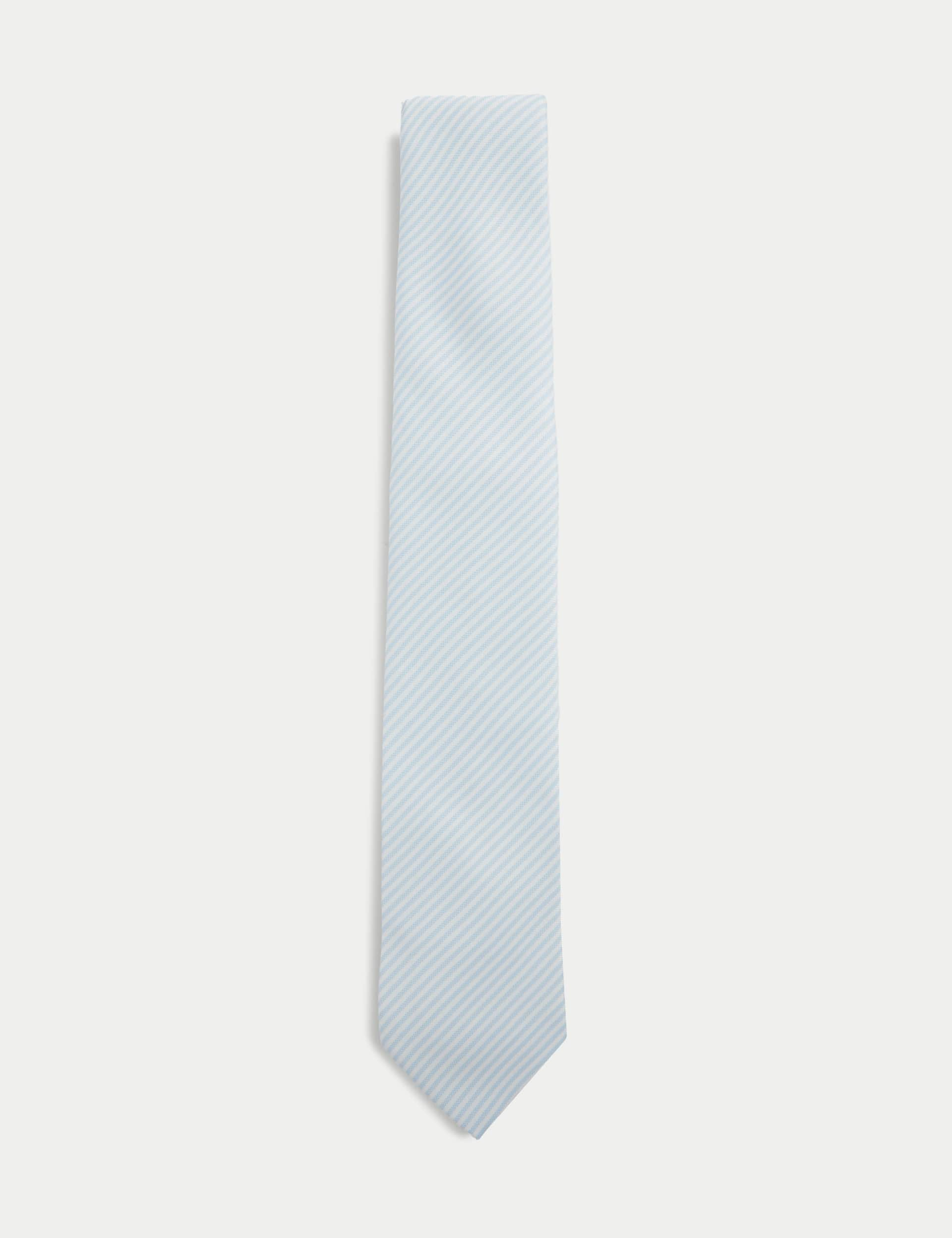 M&S Men's Slim Striped Tie - one size - Pale Blue, Navy,Neutral Brown,Pale Blue