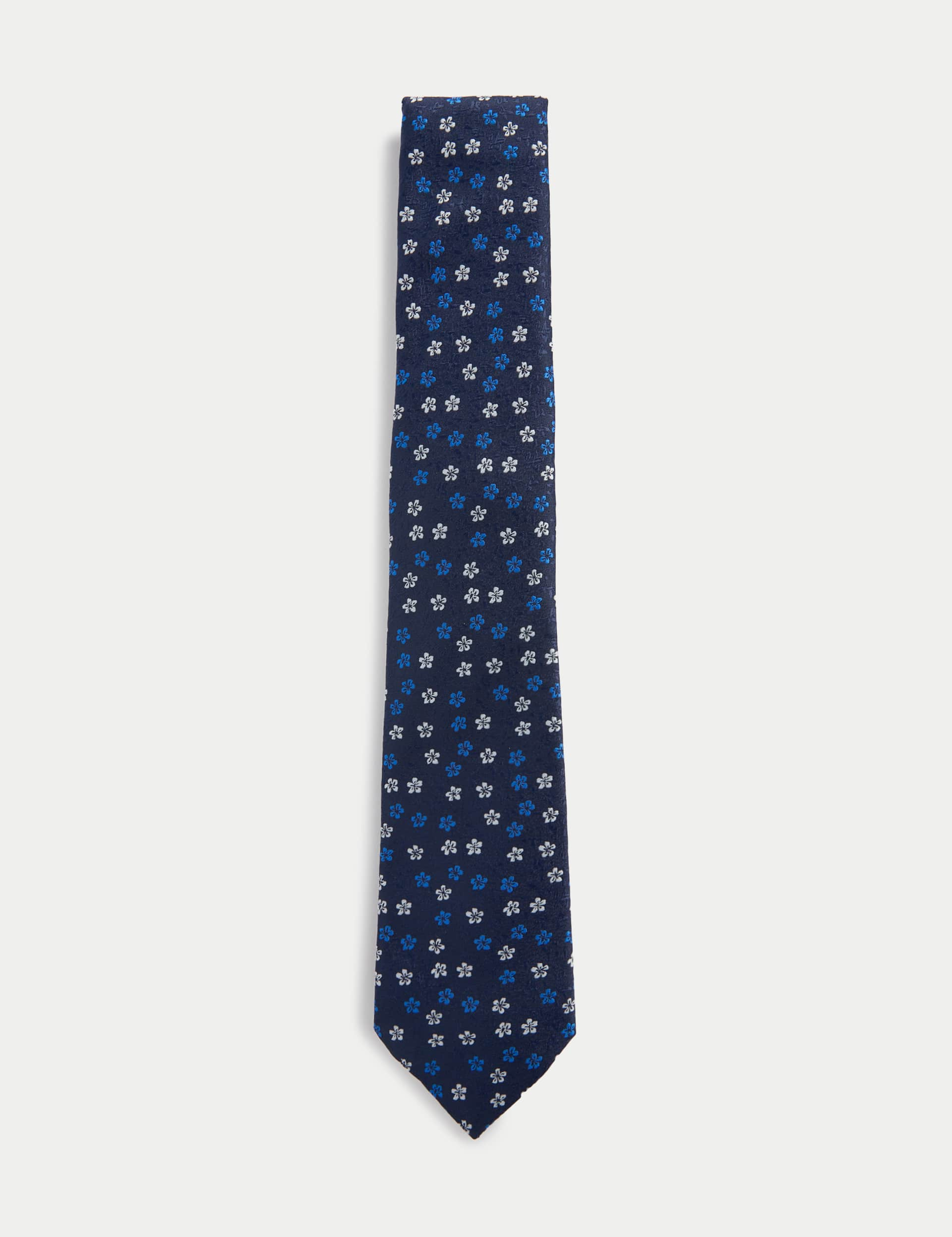 M&S Men's Slim Floral Tie - one size - Navy Mix, Navy Mix