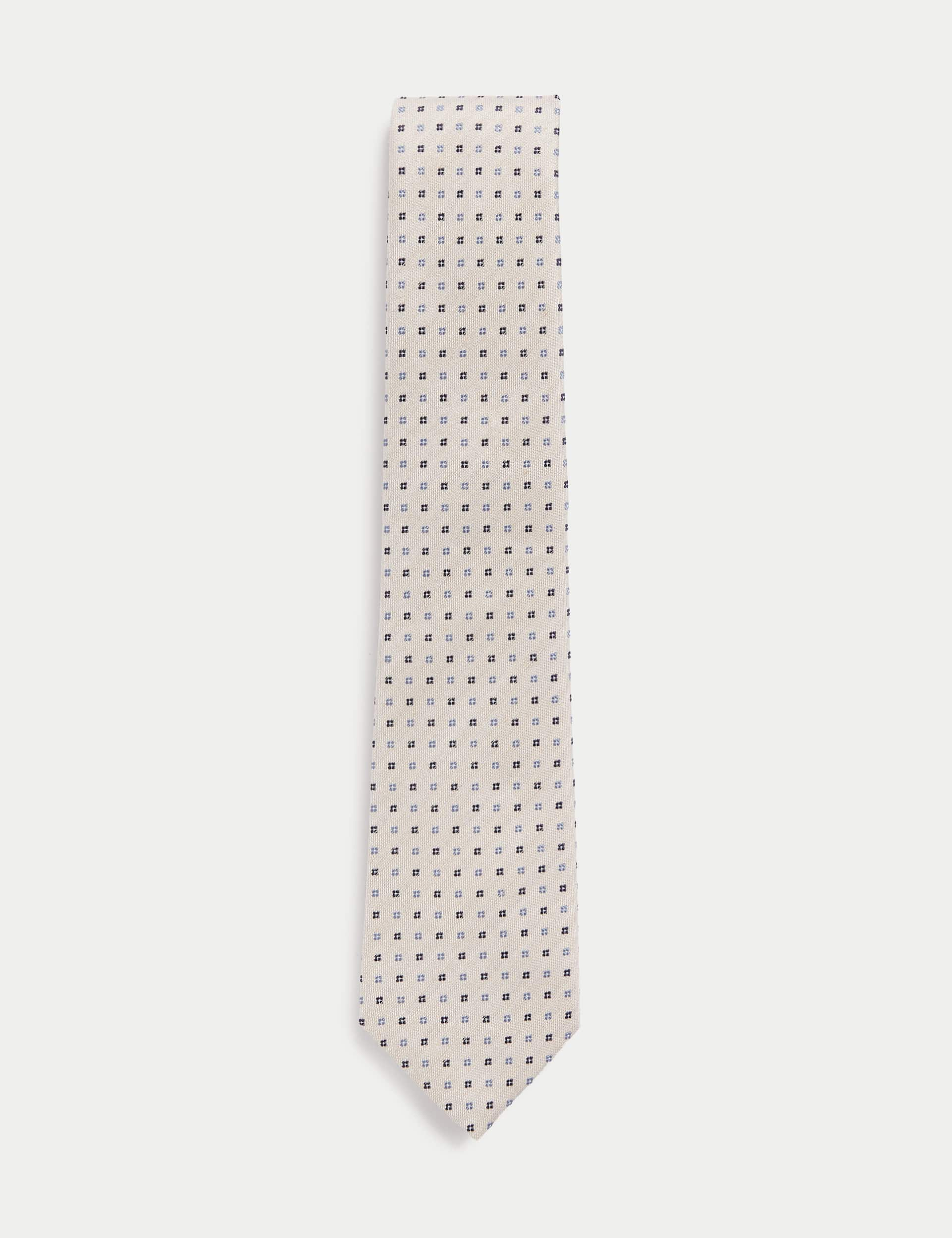 M&S Collection Men's Silk Rich Geometric Tie with Linen - Ecru, Ecru