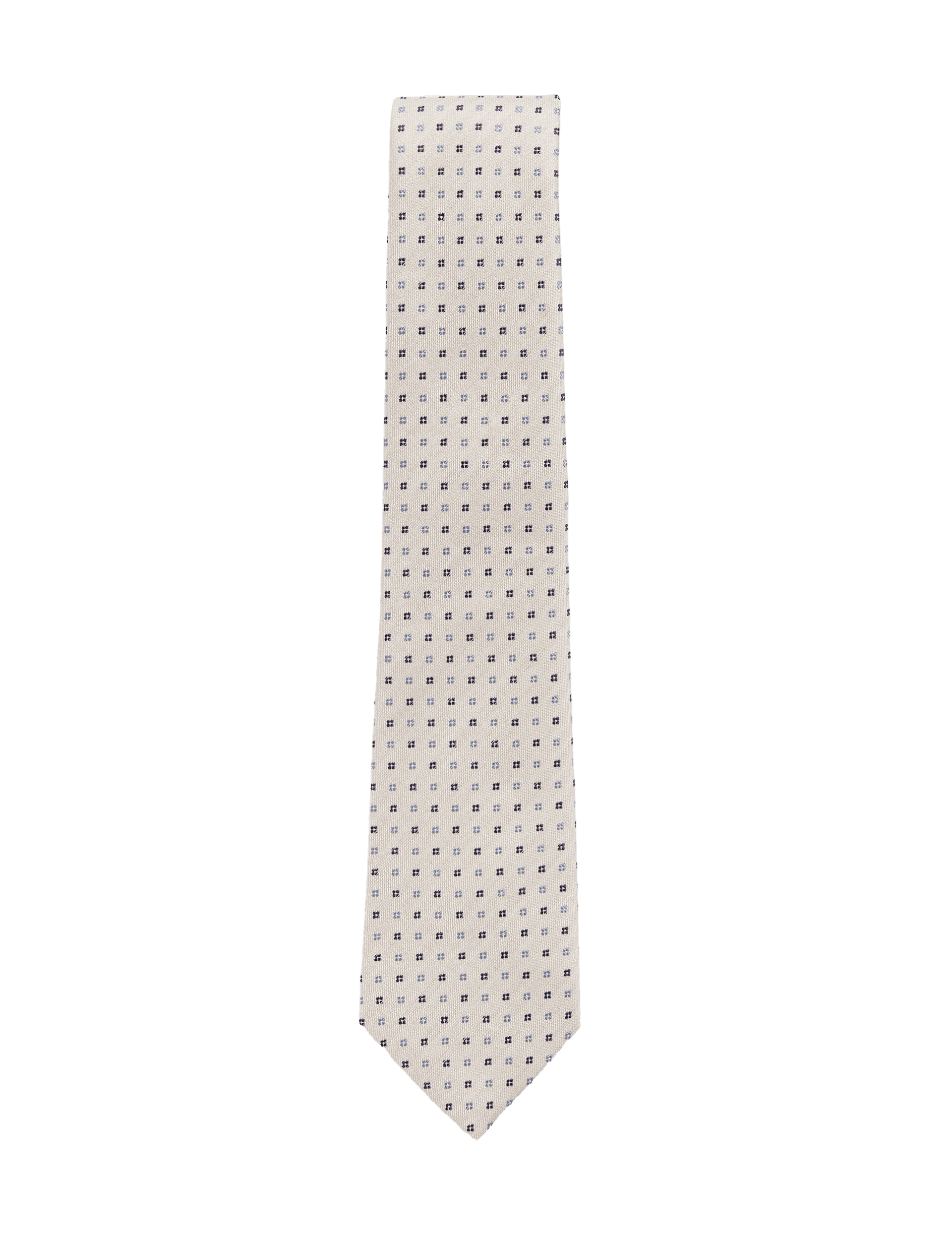 M&S Collection Men's Silk Rich Geometric Tie with Linen - Ecru, Ecru