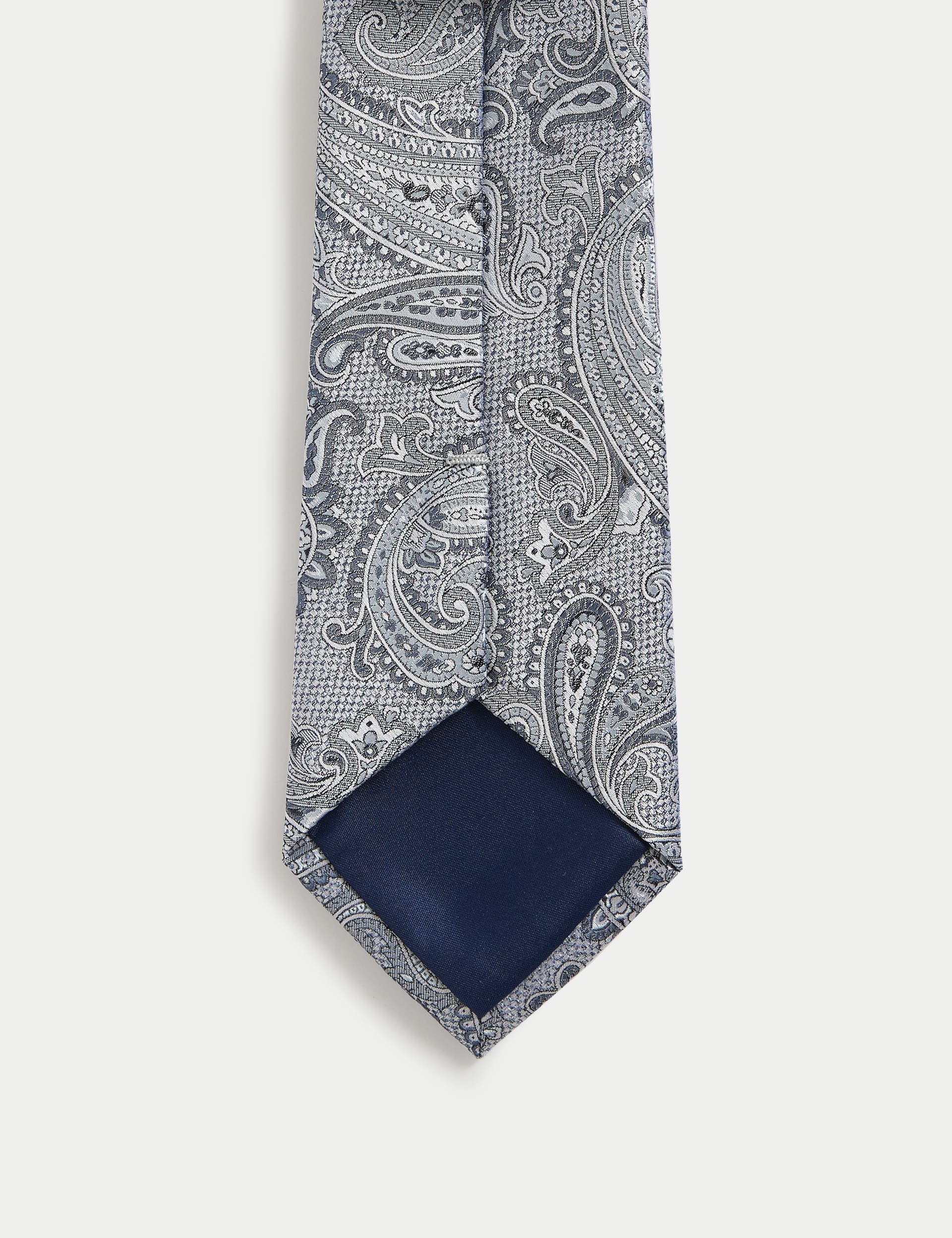 M&S Collection Men's Paisley Pure Silk Tie - Blue, Blue,Ecru