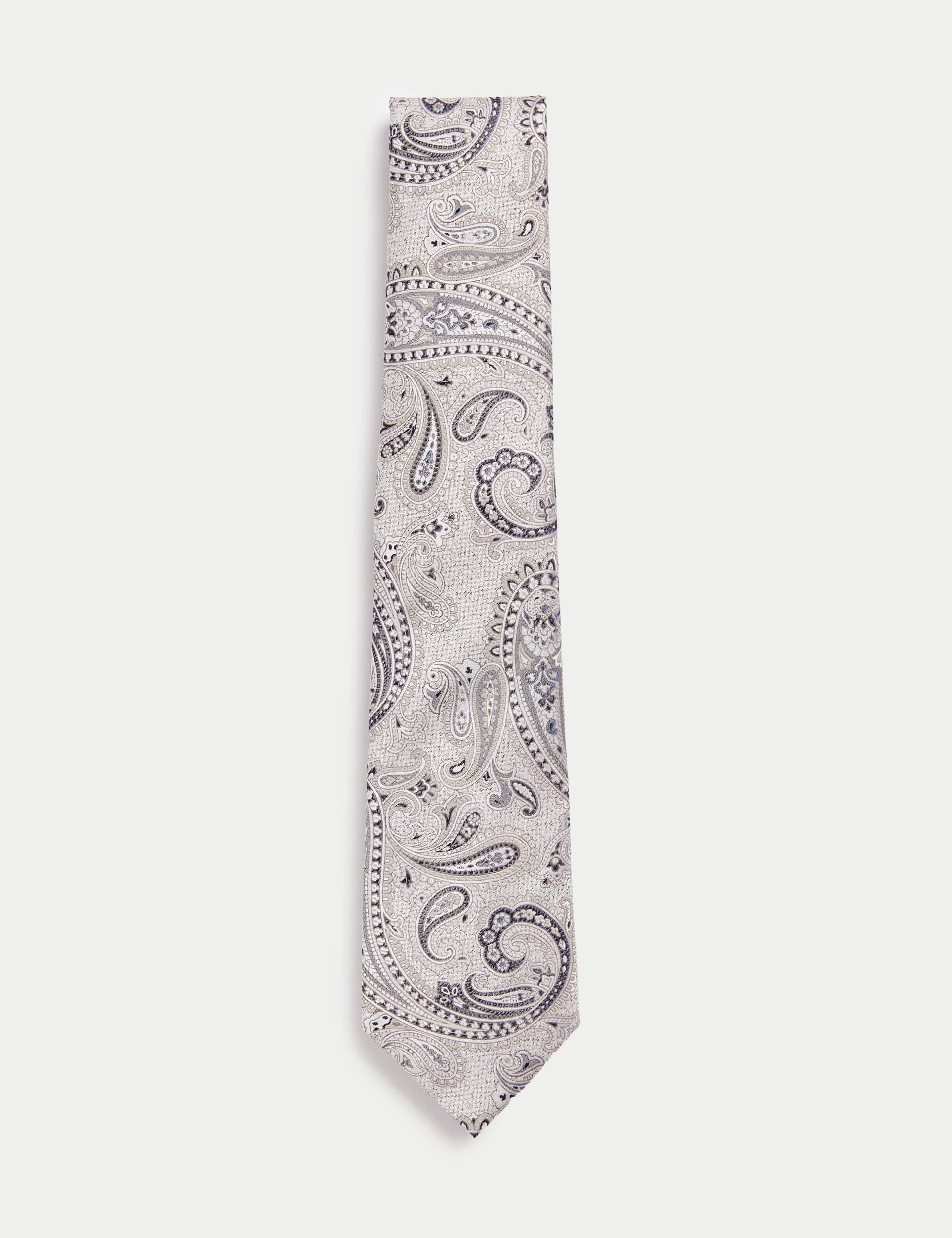 M&S Collection Men's Paisley Pure Silk Tie - Ecru, Ecru