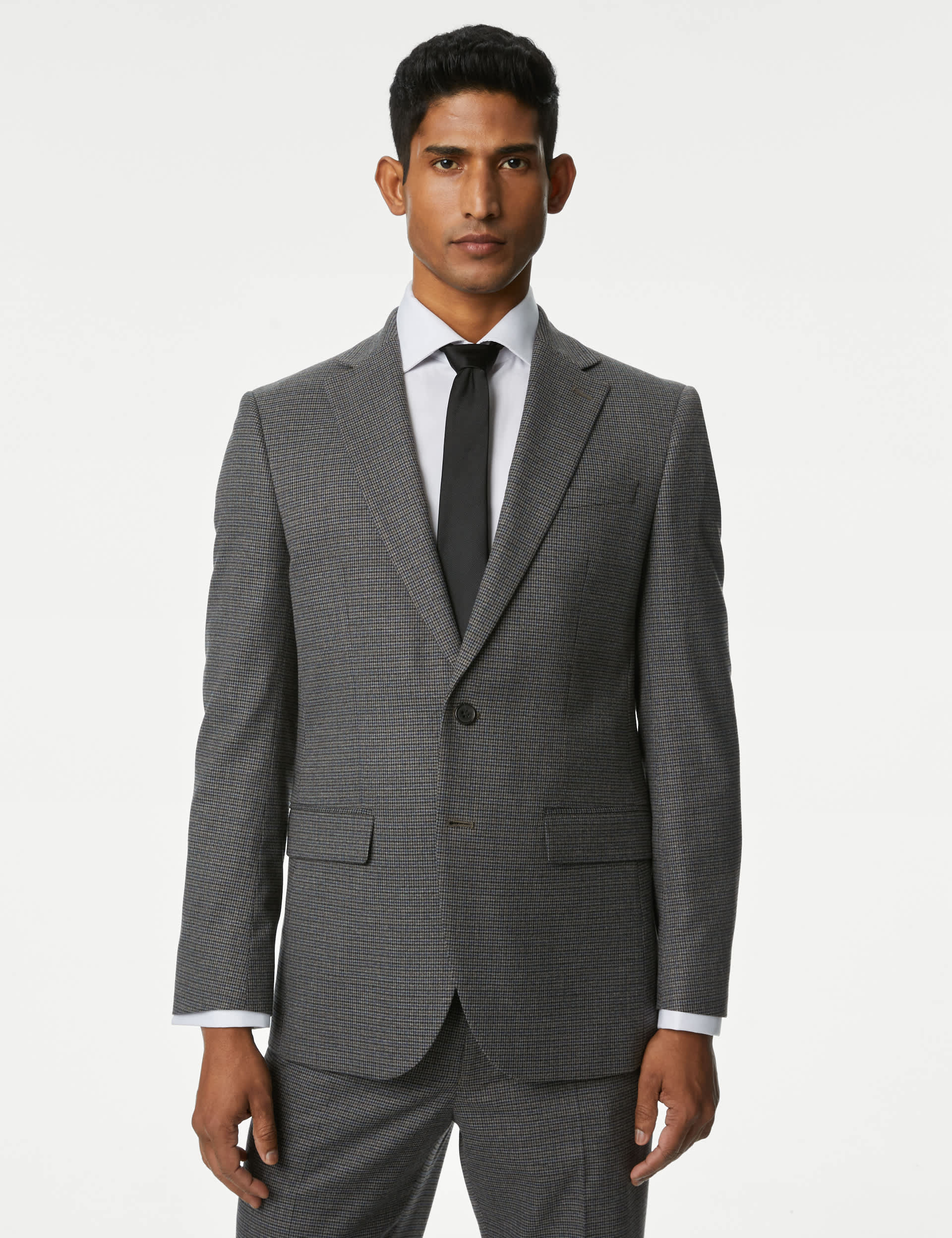 M&S Men's Regular Fit Puppytooth Suit Jacket - 44REG - Grey Mix, Grey Mix