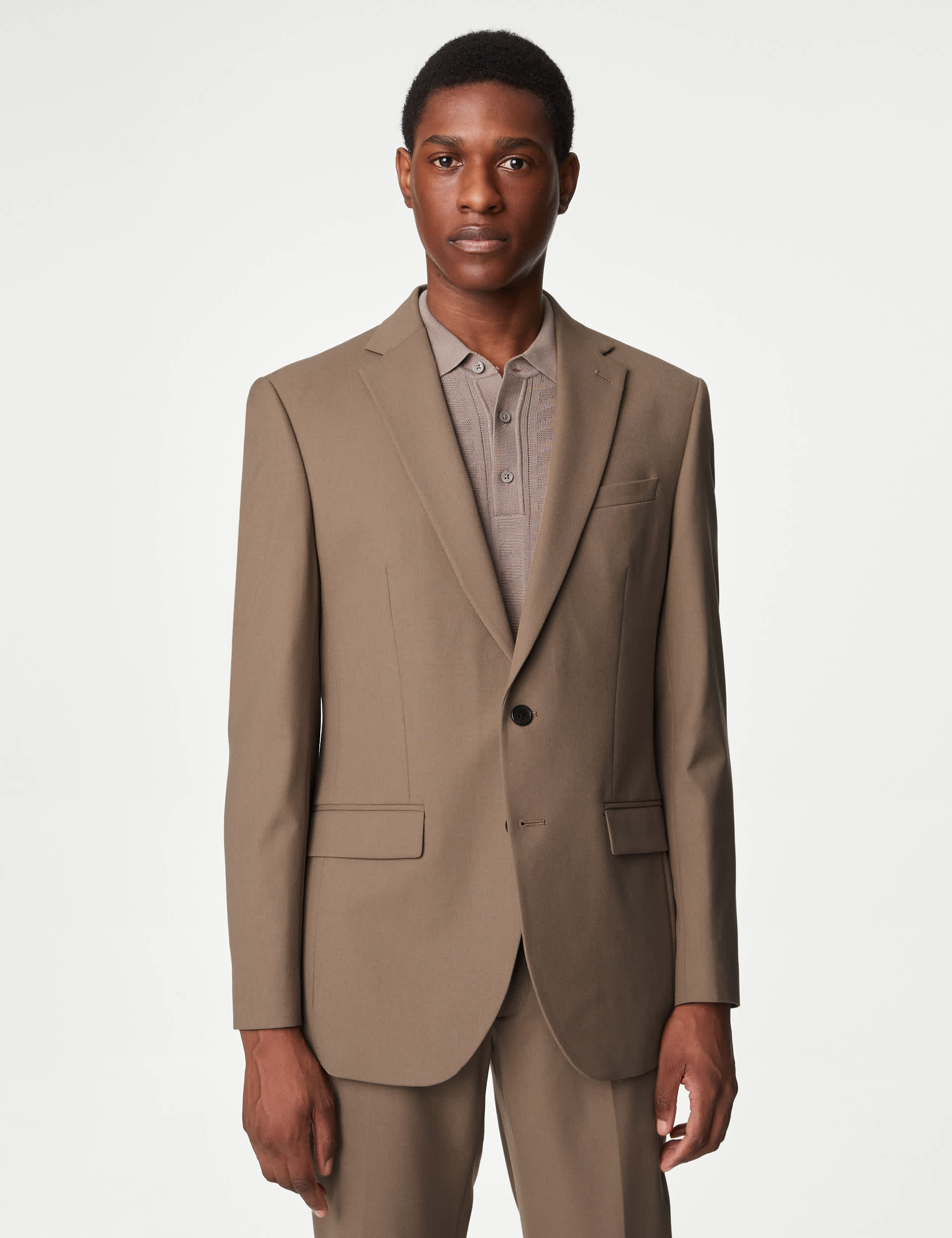 M&S Men's Slim Fit Stretch Suit Jacket - 38REG - Light Brown, Light Brown