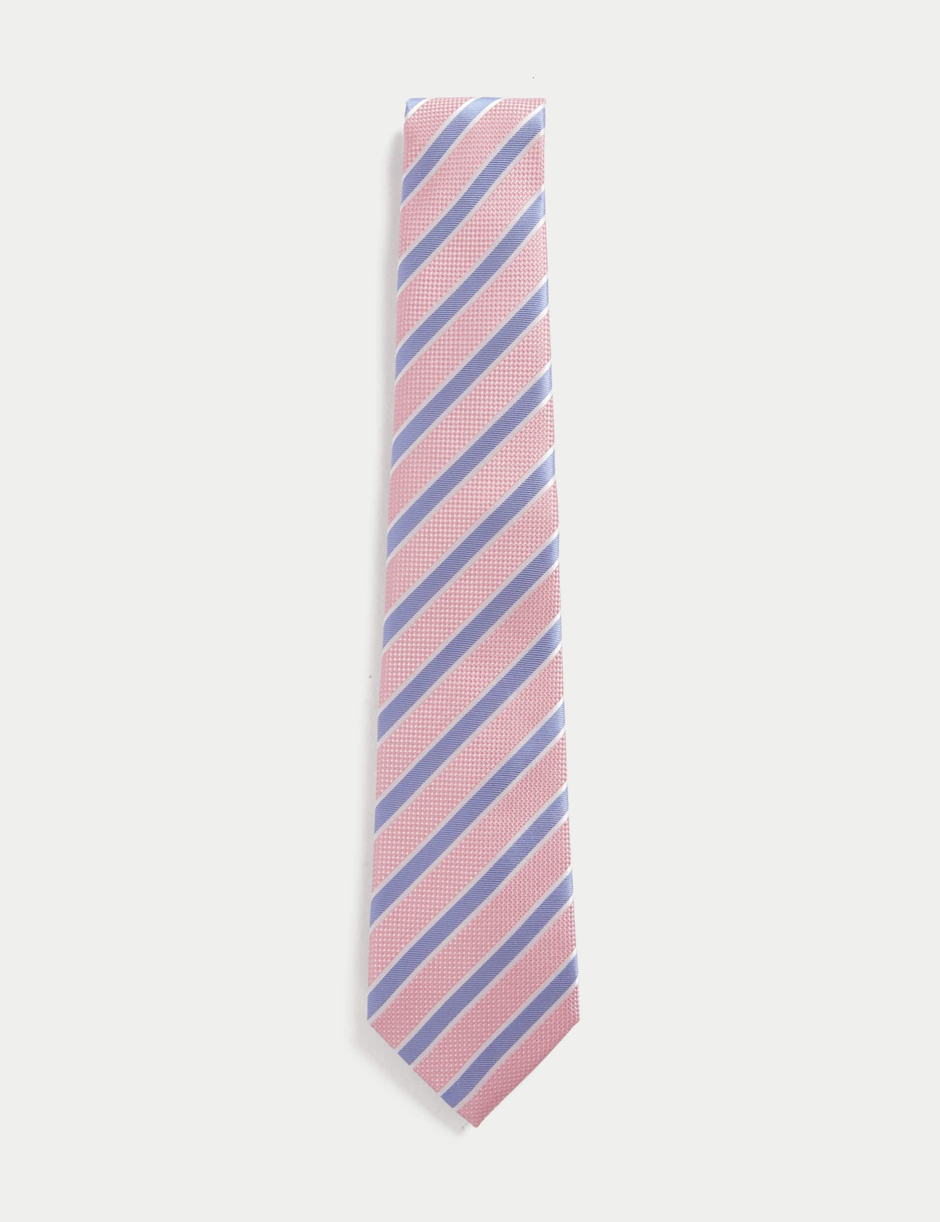 M&S Men's Striped Pure Silk Tie - Pink Mix, Pink Mix