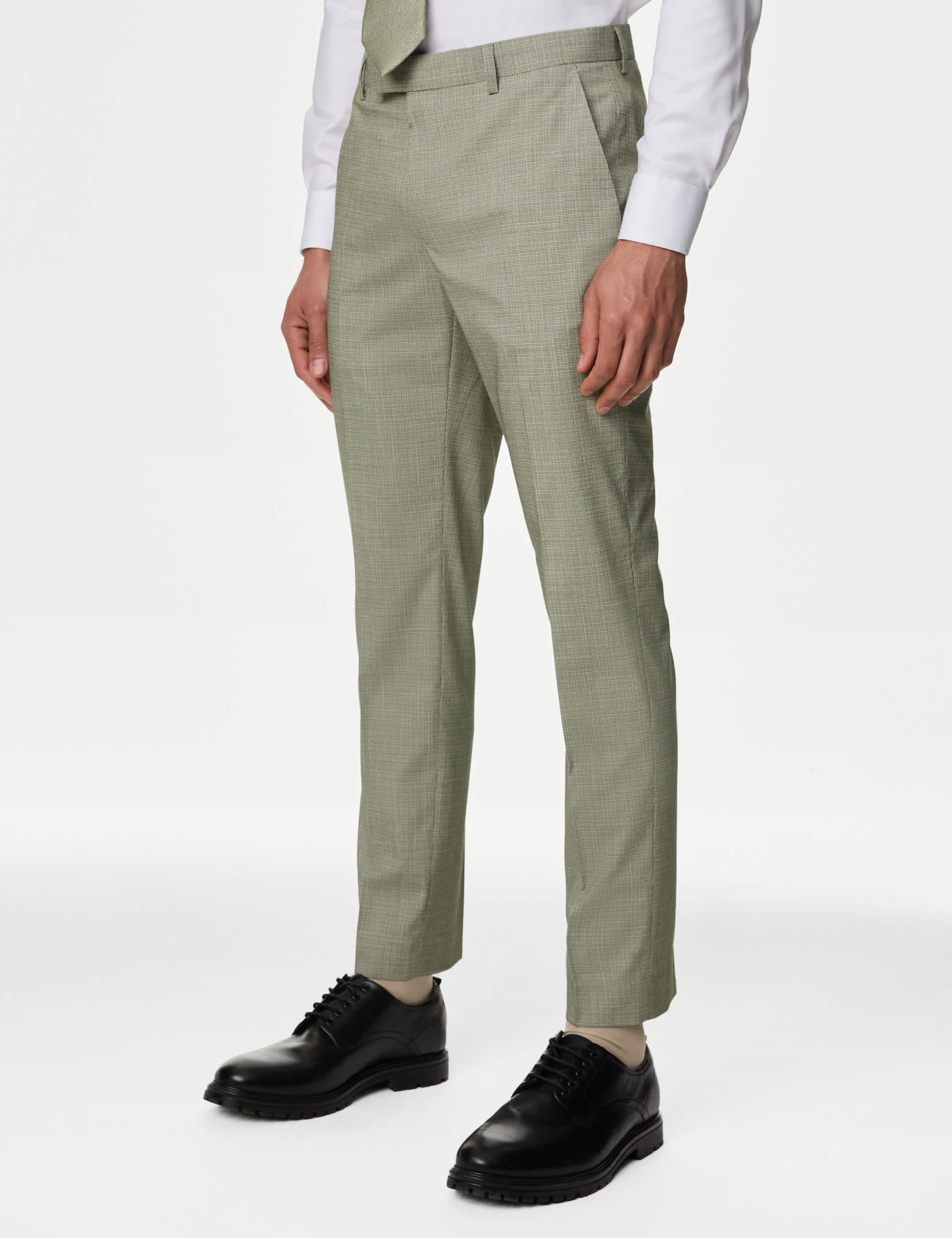 M&S Men's Slim Fit Stretch Suit Trousers - 34REG - Sage Green, Neutral,Pink,Sage Green,Blue