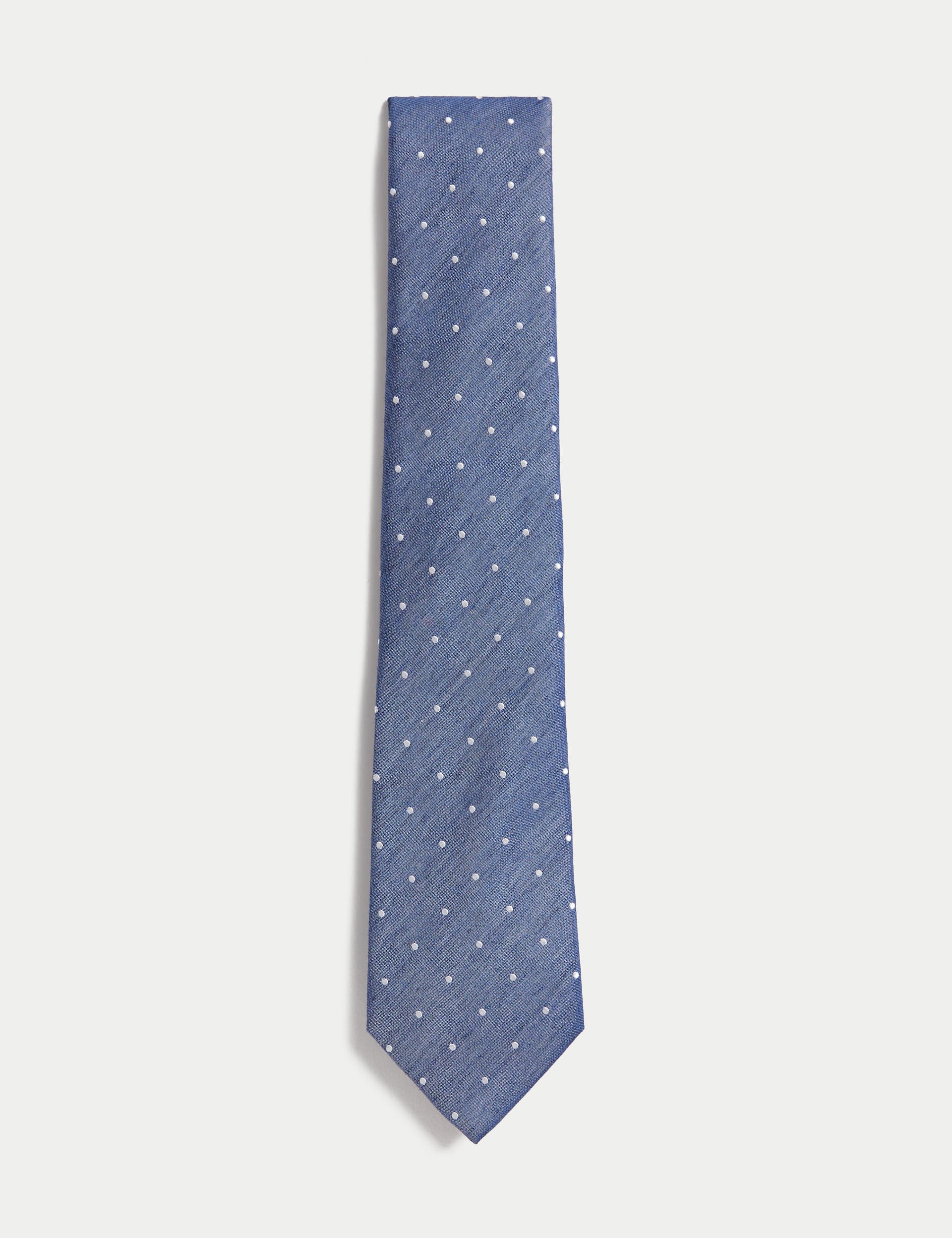 M&S Men's Polka Dot Silk Rich Tie - Medium Blue, Medium Blue,Green